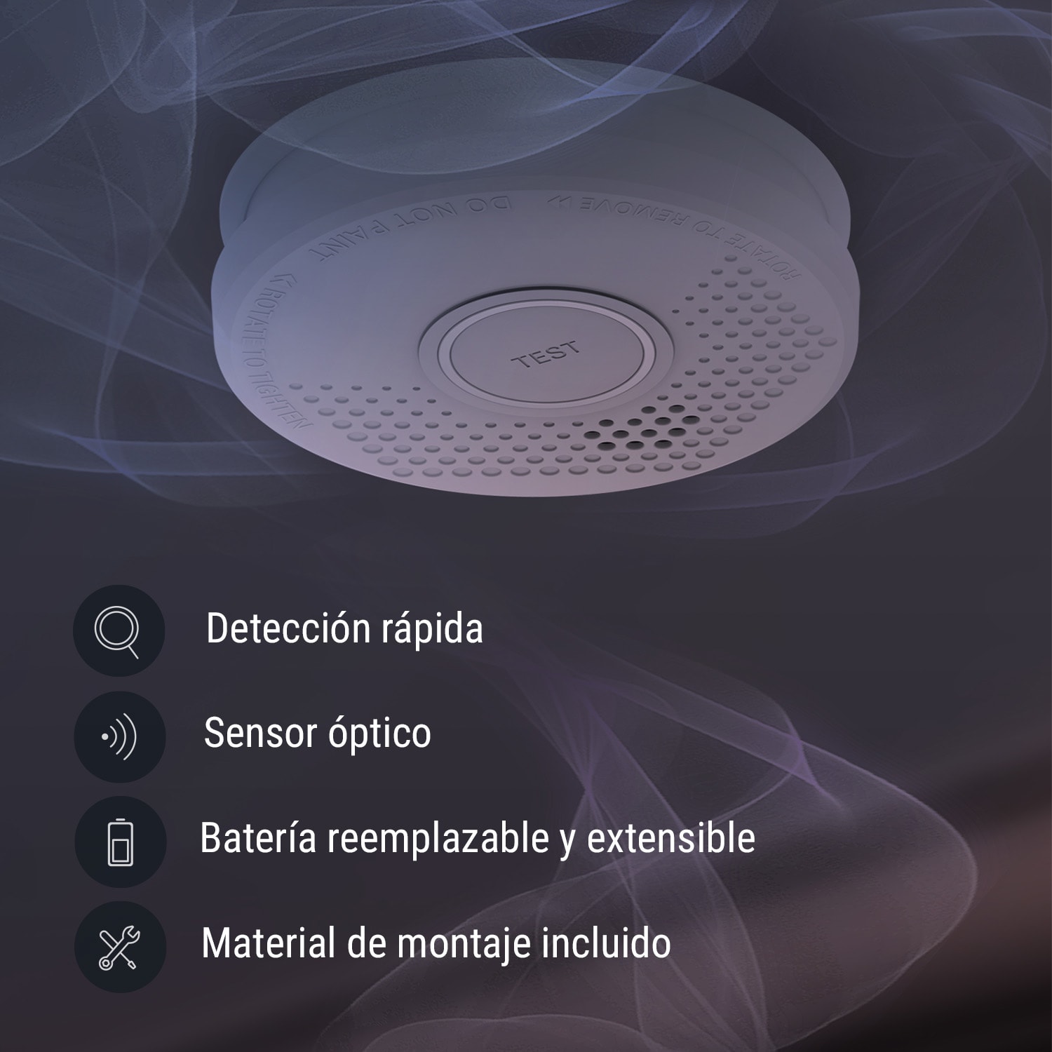 Detector de humo DOF29 Plástico Señal de aviso: 85 dB Funcionamiento con pila de 9V Set de 2 unidades