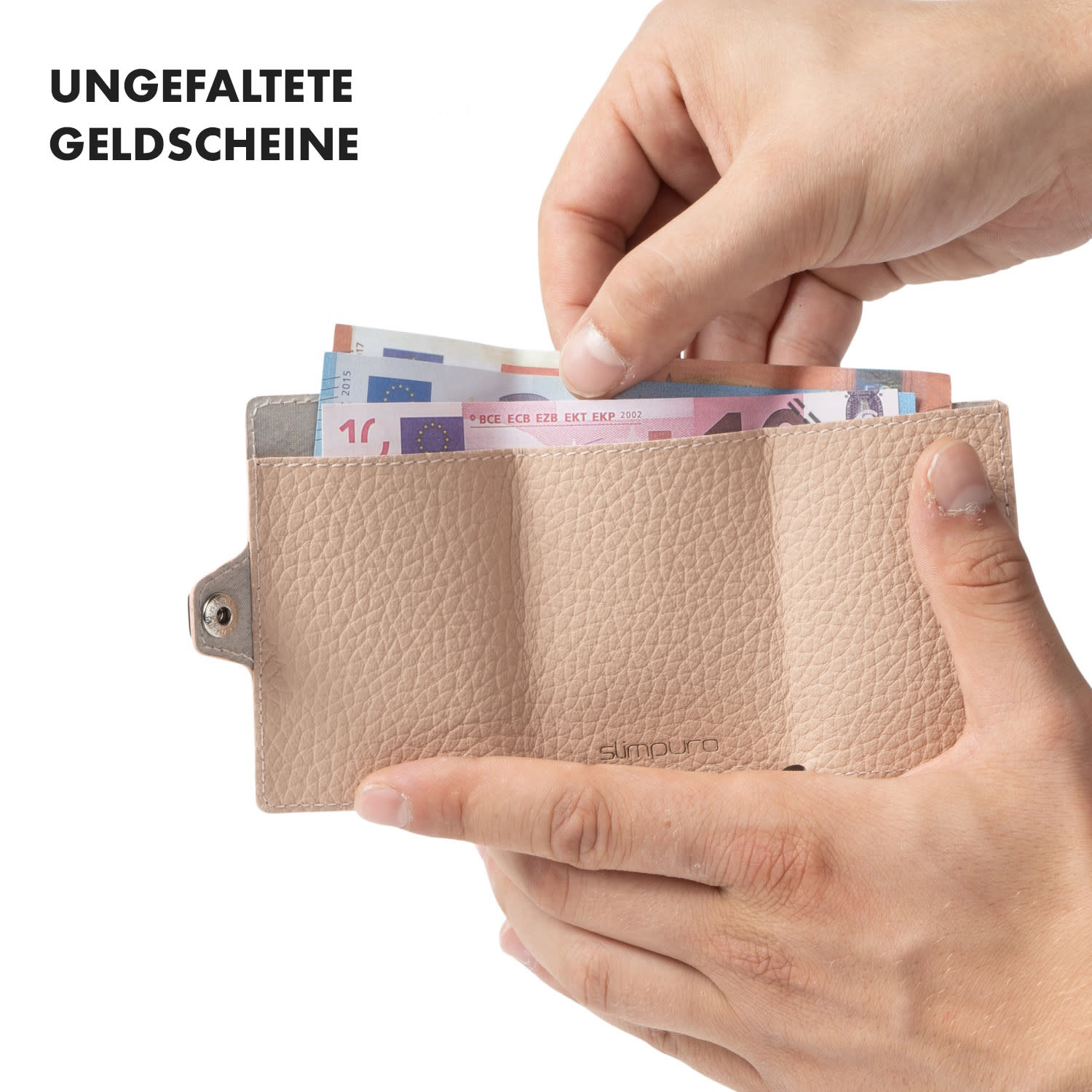 ZNAP Slim Wallet 8 Karten Münzfach 8,9 x 1,5 x 6,3 cm (BxHxT) RFID-Schutz genarbt | Zartes Rosa