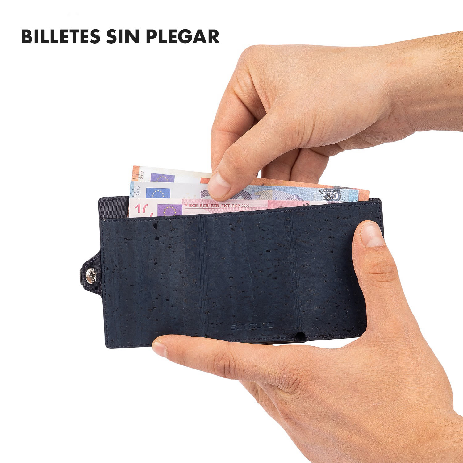 ZNAP Slim Wallet 12 Tarjetera monedero 8,9 x 1,8 x 6,3 cm (largo x grueso x ancho)  protección RFID Estructura de corcho | Azul Marino