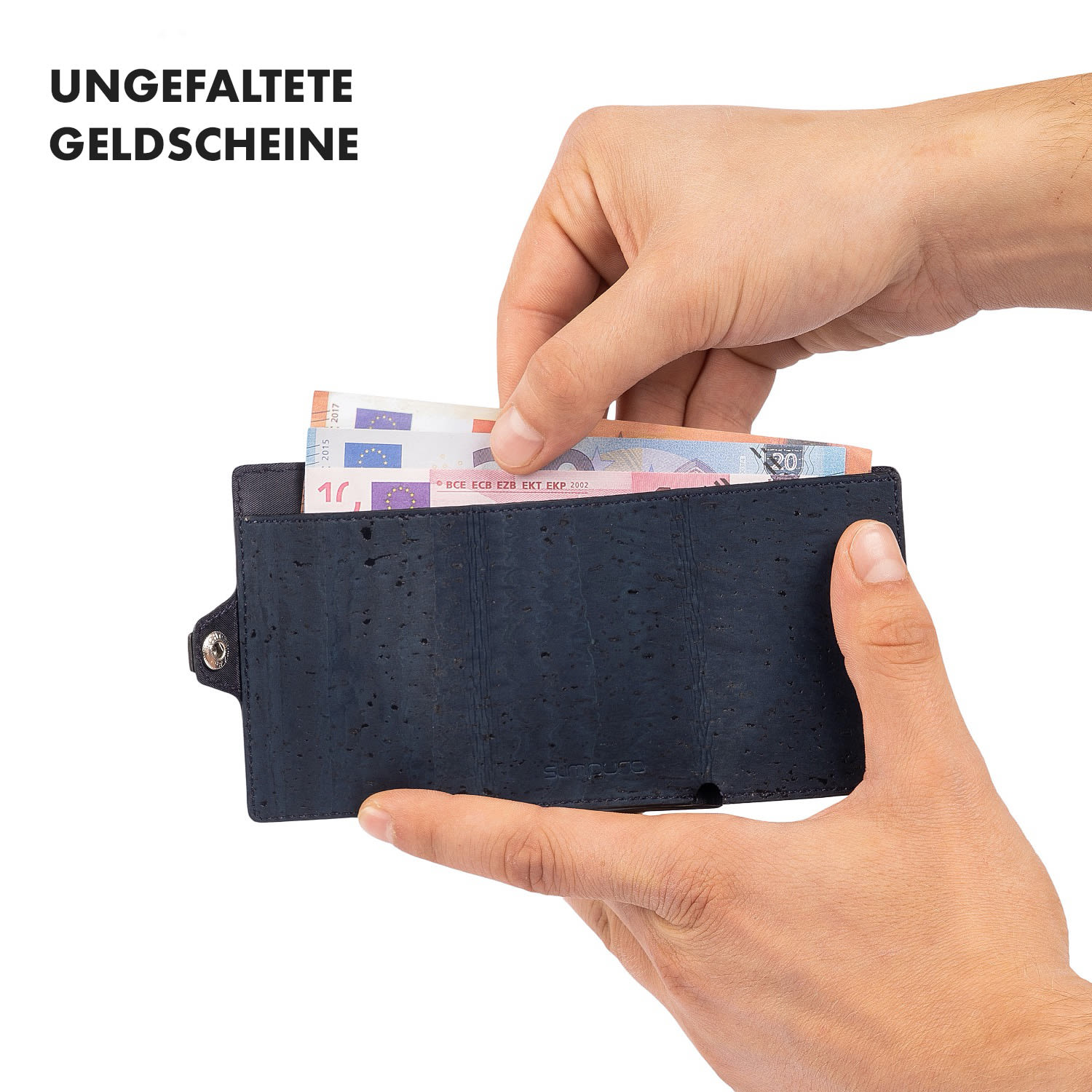 ZNAP Slim Wallet 8 Karten Münzfach 8,9 x 1,5 x 6,3 cm (BxHxT) RFID-Schutz Kork-Struktur | Ozeanblau