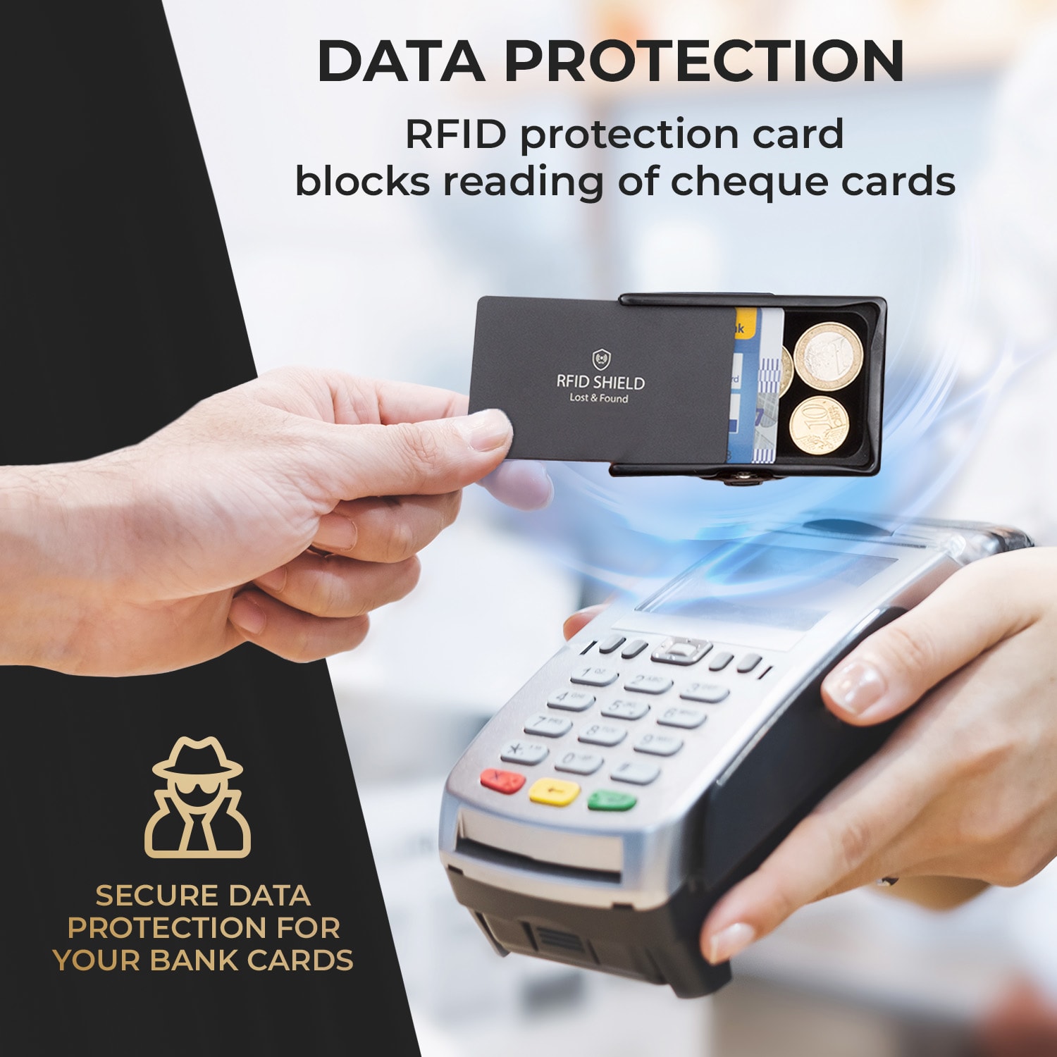 ZNAP, portofel subțire, 8 cărți, compartiment pentru monede, 8,9 × 1,5 × 6,3 cm (L × Î × l), protecție RFID Structura de plută | Albastru ocean