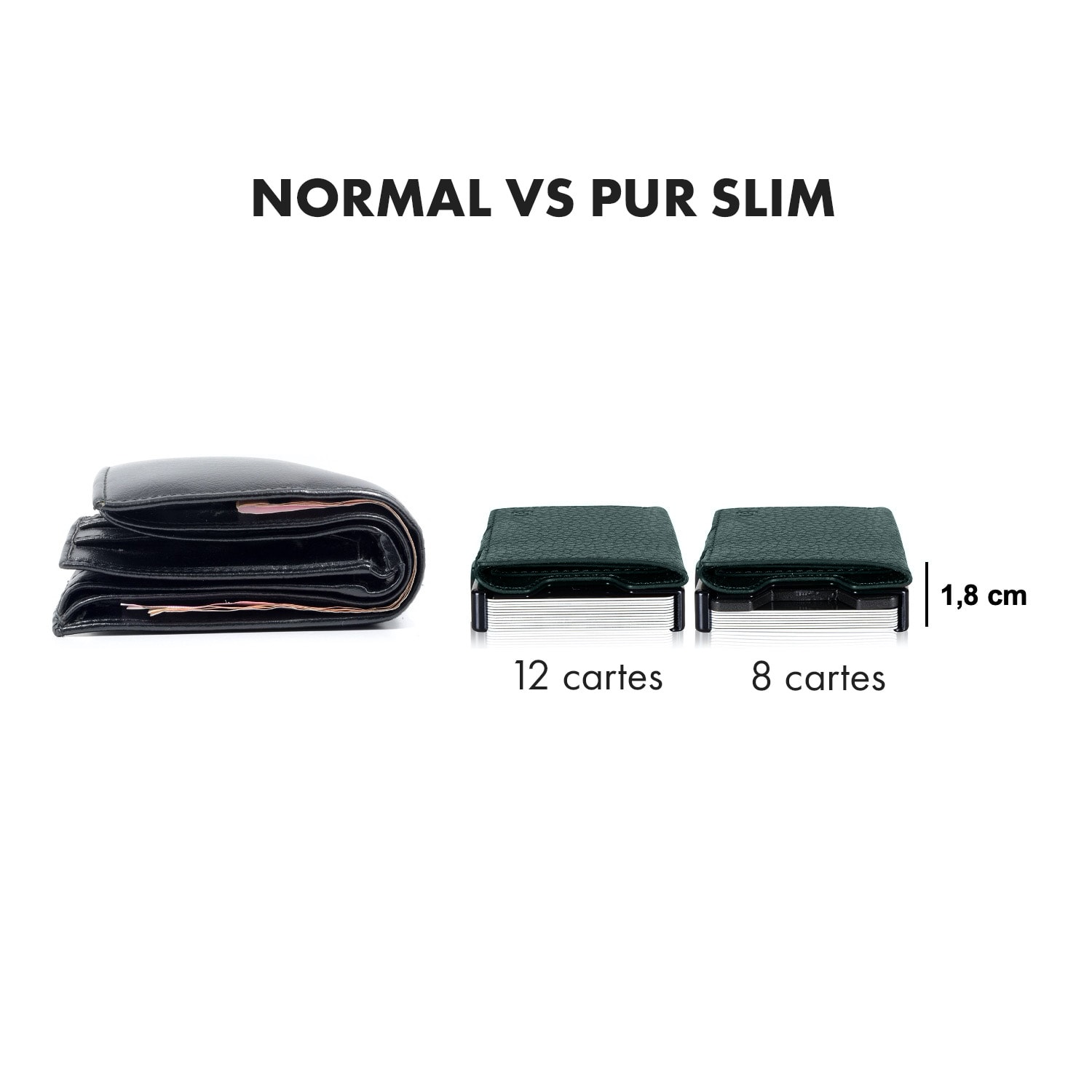 ZNAP Slim Wallet 12 Cartes pochette à monnaie 8,9 x 1,8 x 6,3 cm (LxHxP)  Protection RFID à grain | Vert Forêt