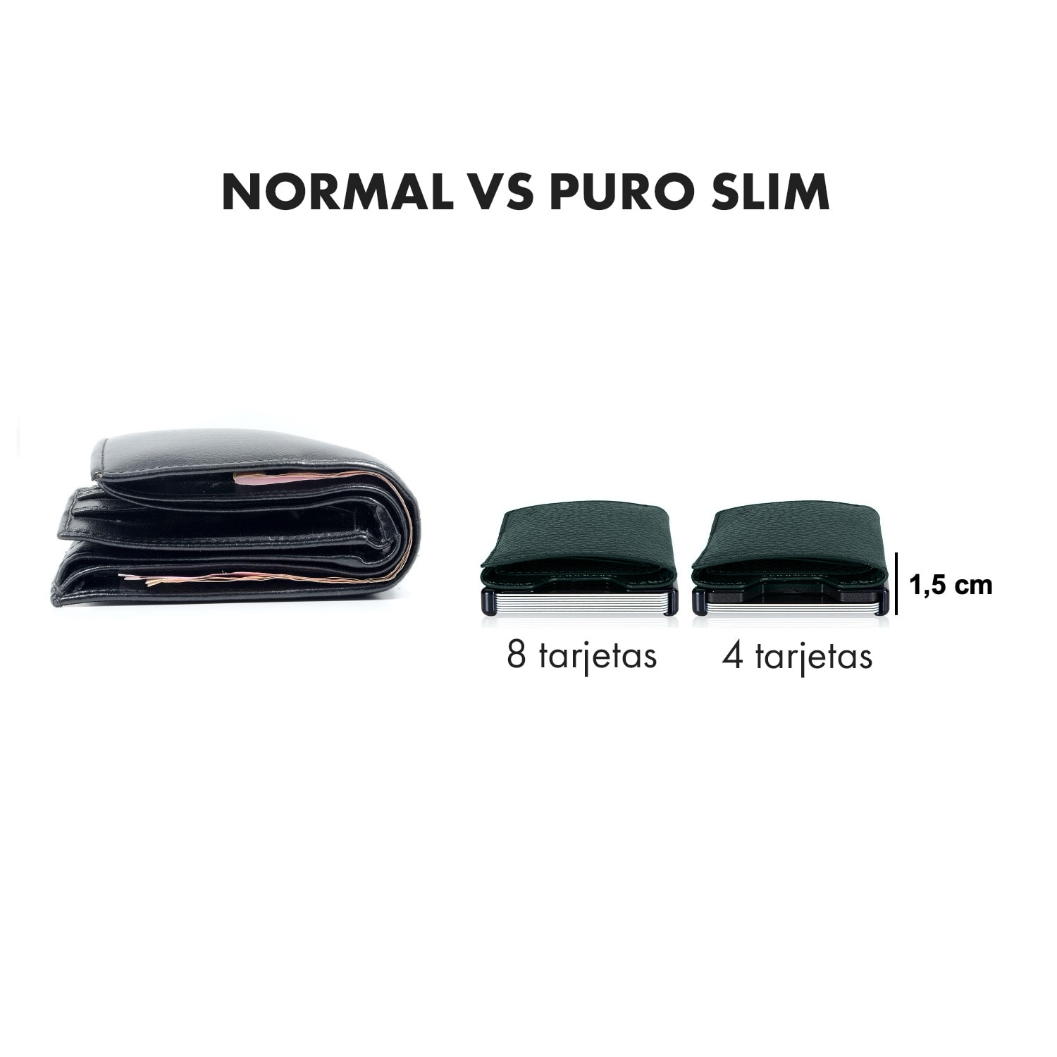 ZNAP Slim Wallet 8 billetera delgada 8 tarjetas y compartimento para monedas 8,9 x 1,5 x 6,3 cm (ancho x grueso x largo) Protección RFID grano | Verde Bosque