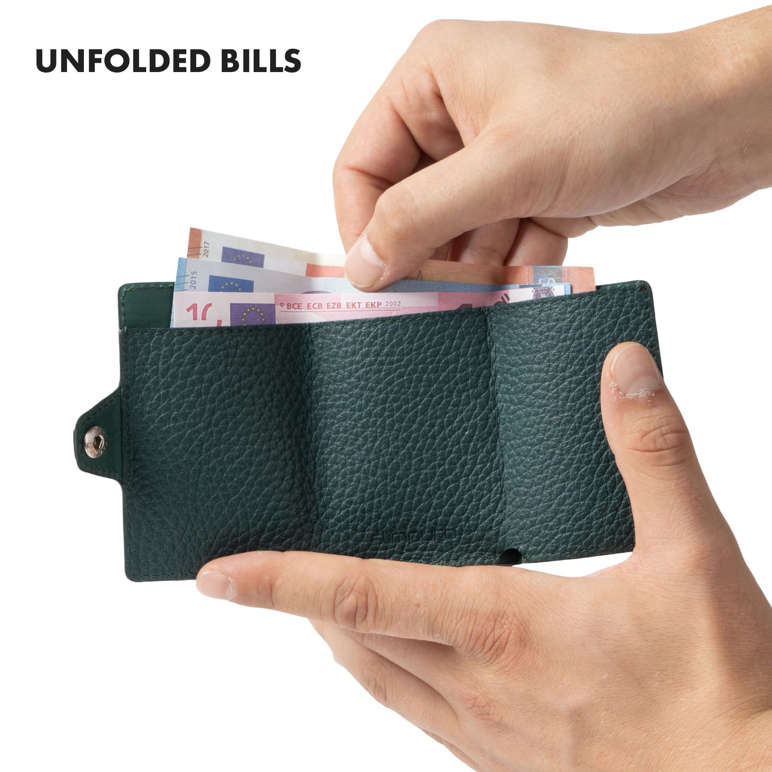 ZNAP, portofel subțire, 8 cărți, compartiment pentru monede, 8,9 × 1,5 × 6,3 cm (L × Î × l), protecție RFID granulat. | Verde de pădure