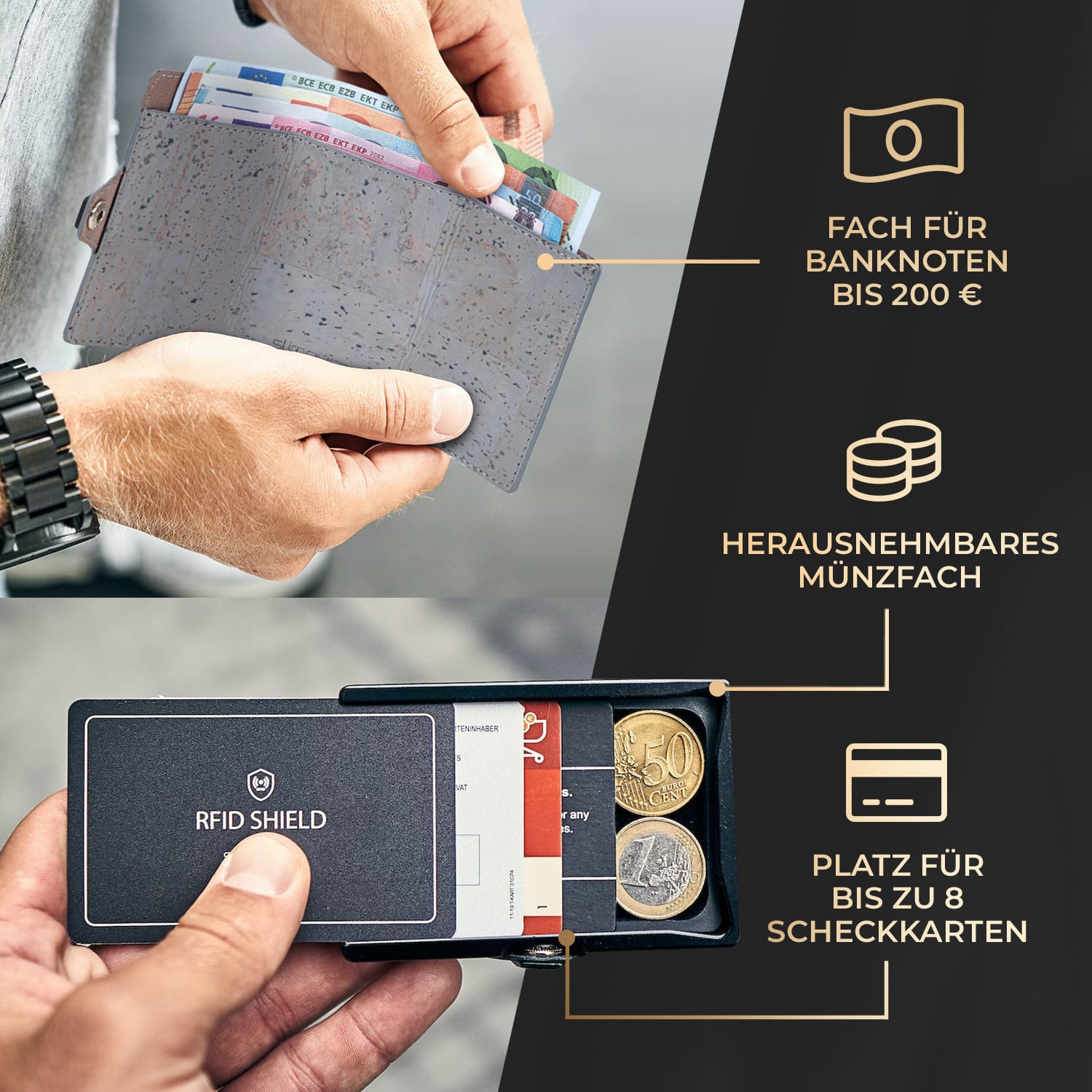 ZNAP Slim Wallet 12 Karten Münzfach 8,9 x 1,8 x 6,3 cm (BxHxT)   RFID-Schutz 