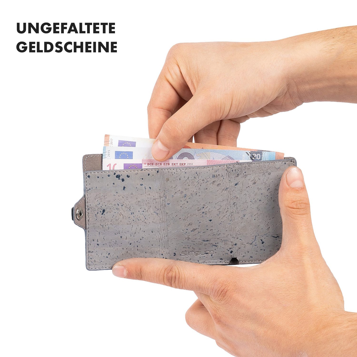 ZNAP Slim Wallet 12 Karten Münzfach 8,9 x 1,8 x 6,3 cm (BxHxT)   RFID-Schutz Kork-Struktur | Mittelgrau