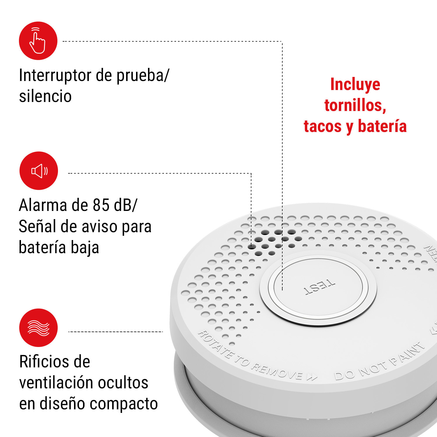 Detector de humo DOF29 Plástico Señal de aviso: 85 dB Funcionamiento con pila de 9V Set de 20 unidades