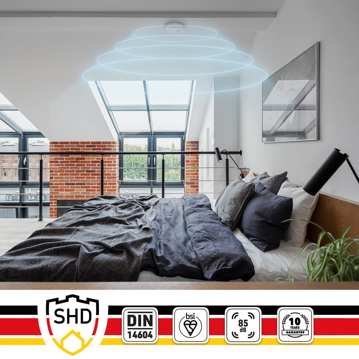 DOF29, Detektor kouře, plast, výstražný signál: 85 dB, 9V na baterie 