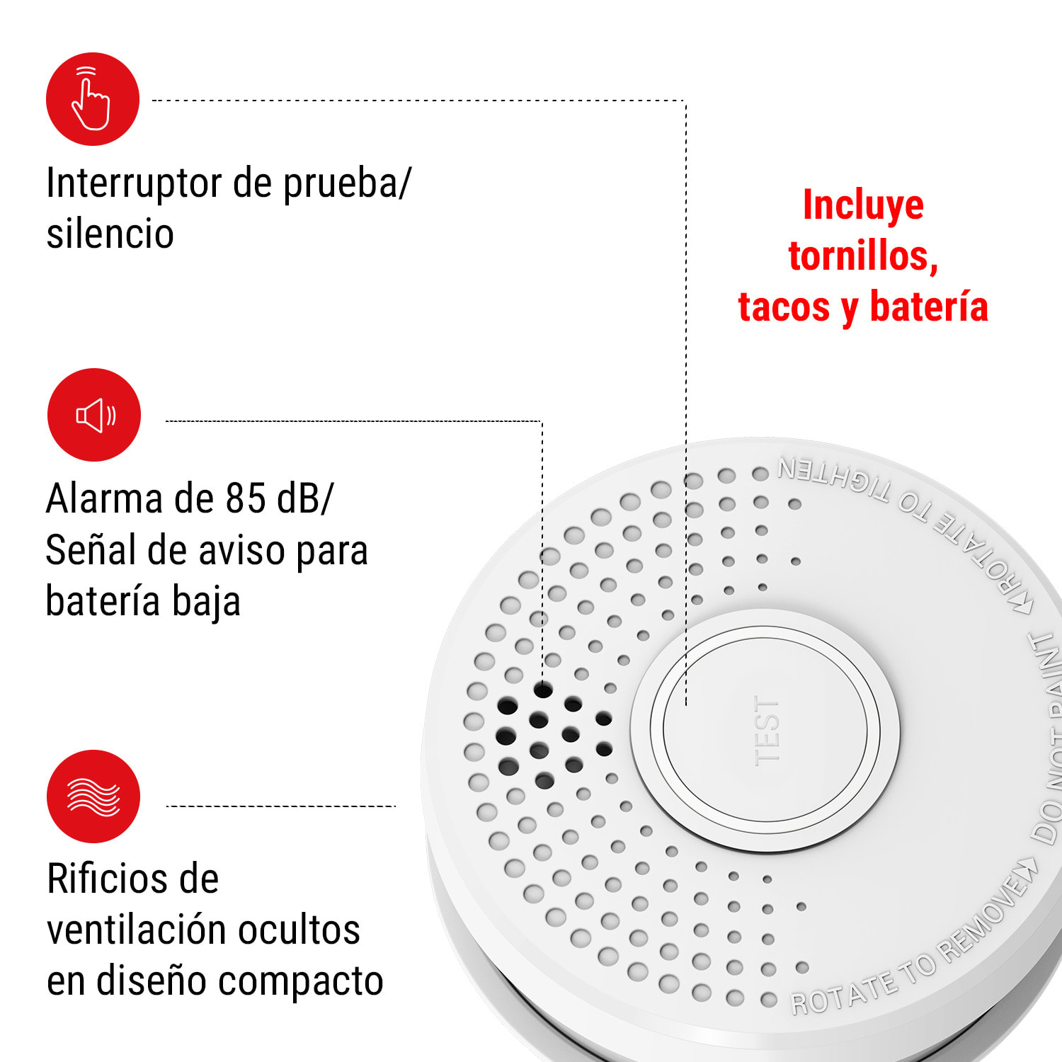 Detector de humo DOF39 Plástico Señal de aviso: 85 dB Funcionamiento con pila de 9V 3er-Set