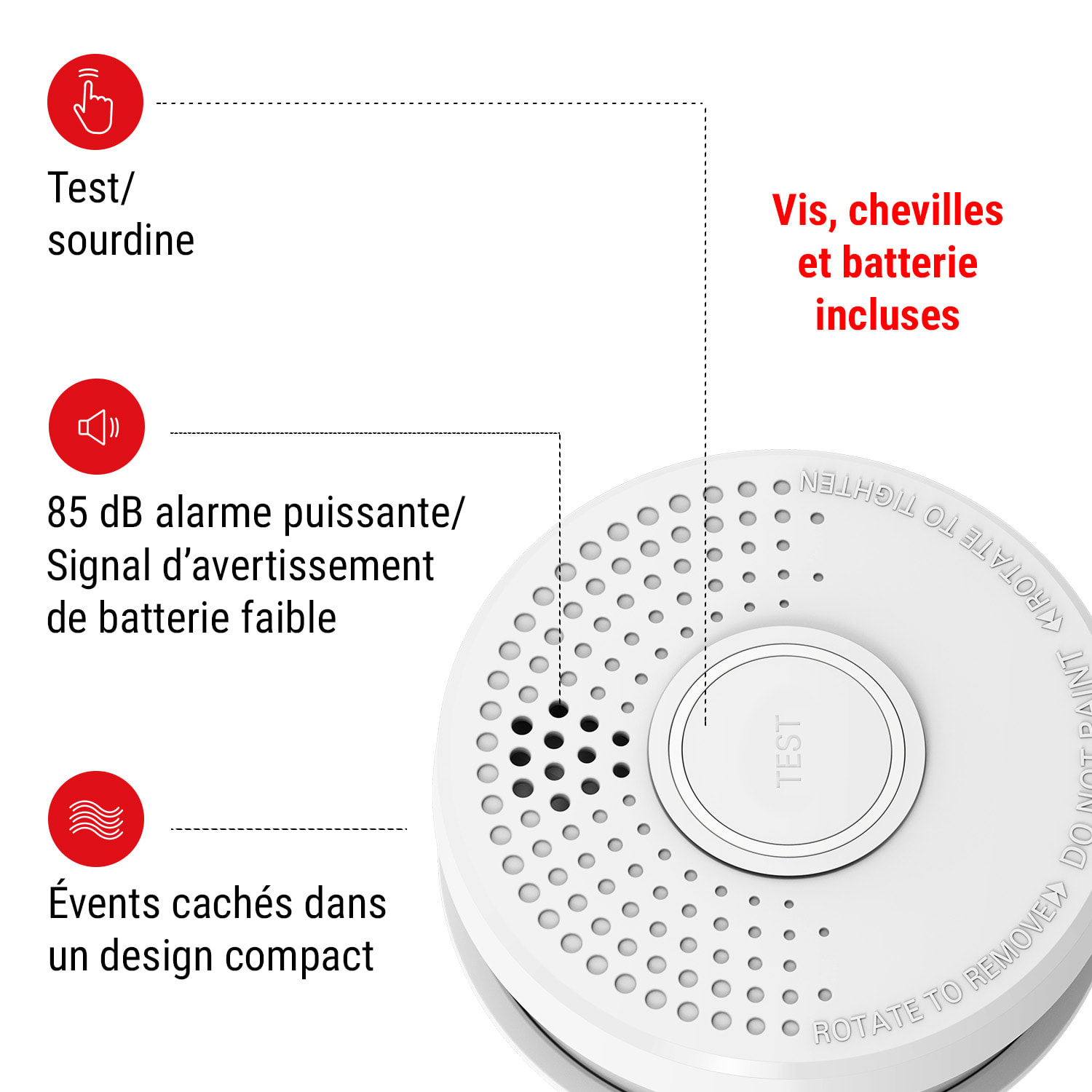 Détecteur de fumée DOF39 Plastique Signal d'avertissement : 85 dB Alimenté par pile 9V 3er-Set