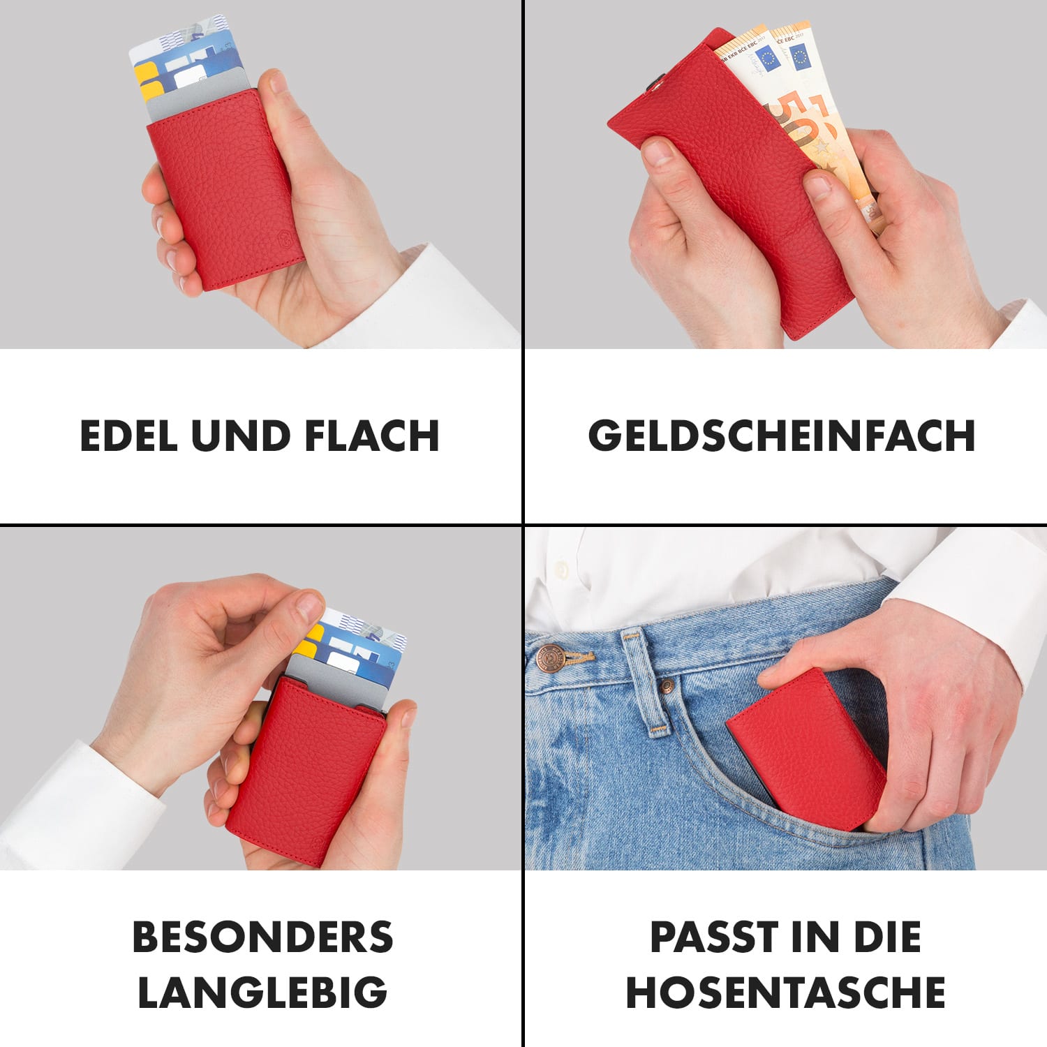 ZNAP Slim Wallet 8 Karten Münzfach 8,9 x 1,5 x 6,3 cm (BxHxT) RFID-Schutz genarbt | Rot