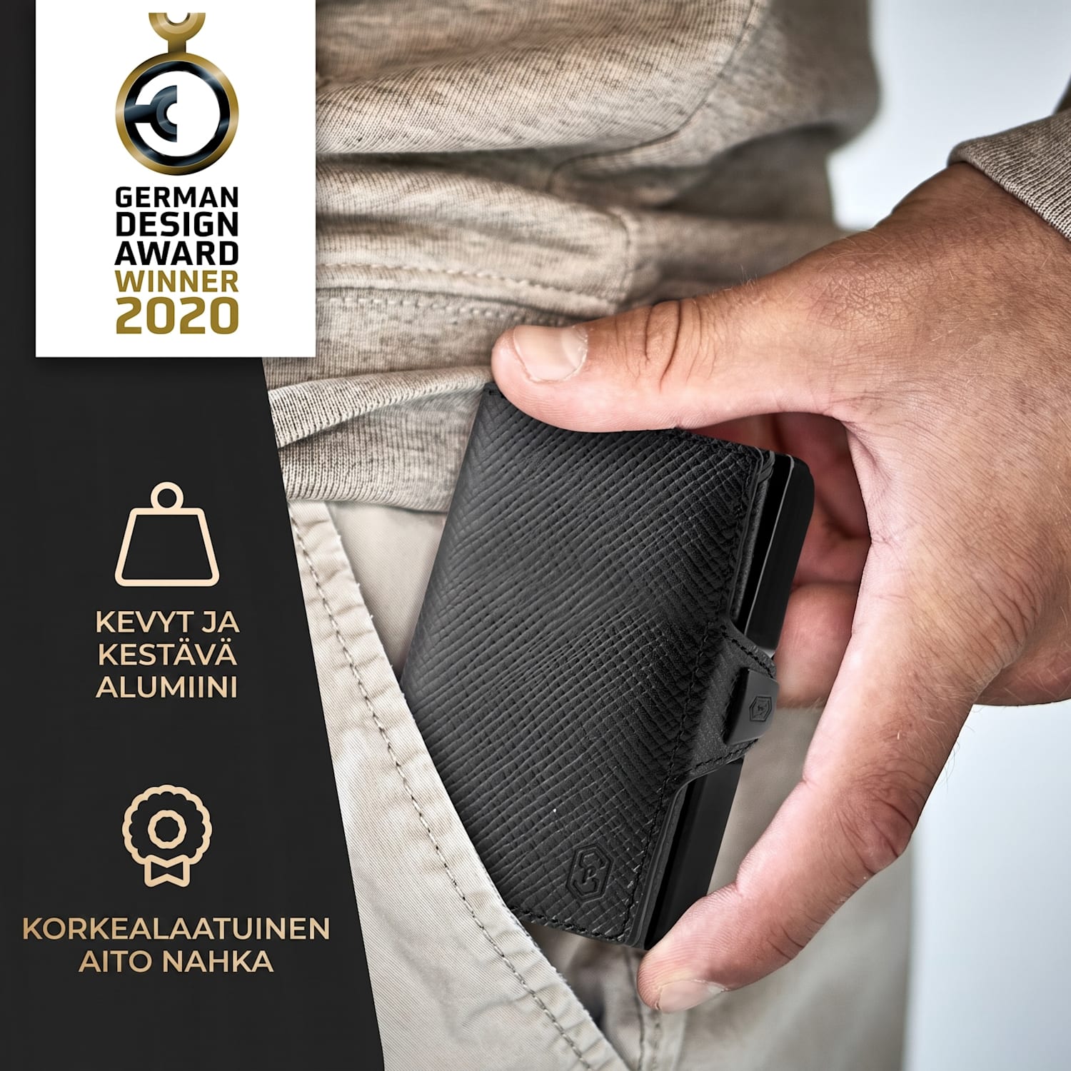 ZNAP Slim lompakko 12 kortille kolikkotasku 8,9 x 1,8 x 6,3 cm (leveys x korkeus x syvyys)  RFID-suoja Saffiano | Musta