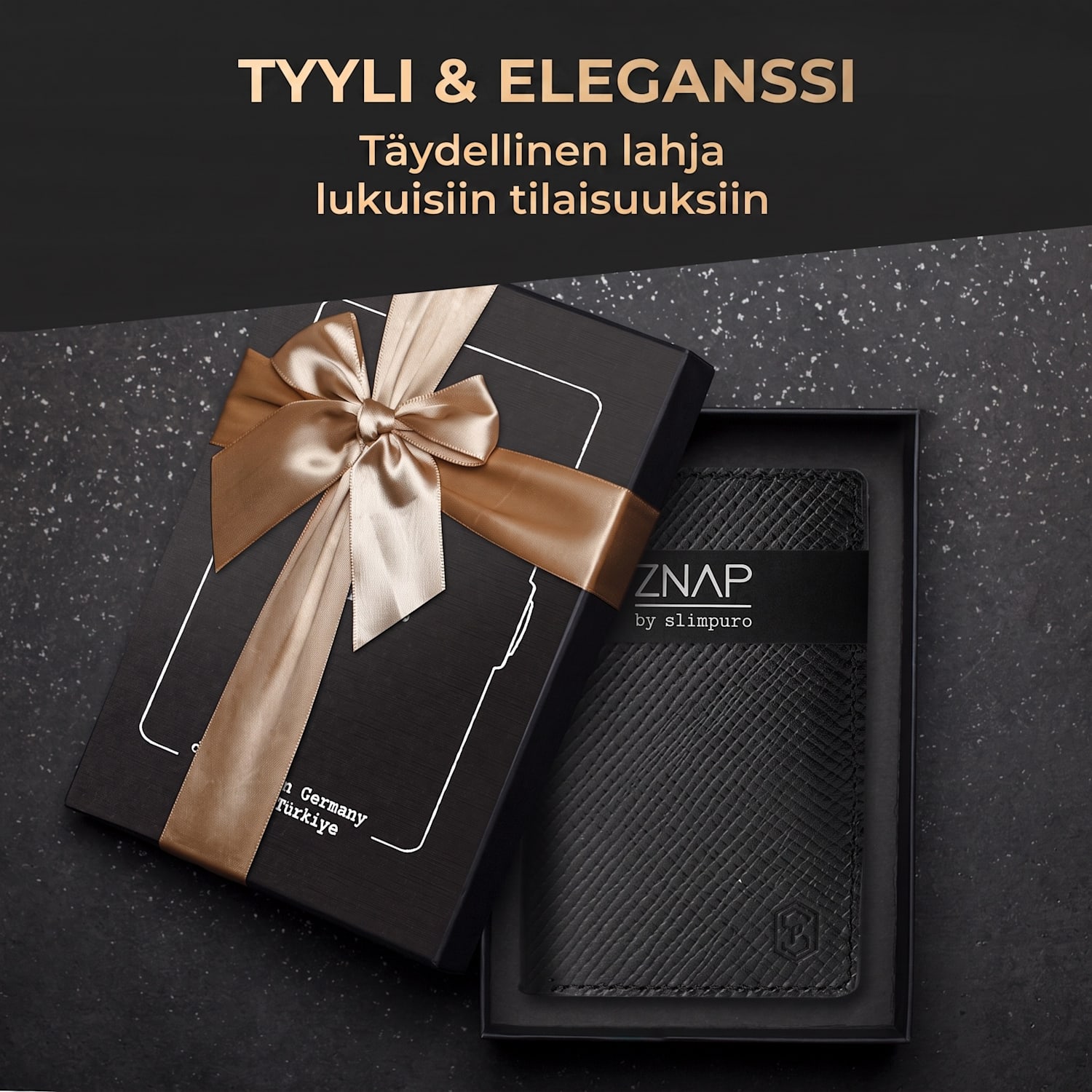 ZNAP Slim lompakko 12 kortille kolikkotasku 8,9 x 1,8 x 6,3 cm (leveys x korkeus x syvyys)  RFID-suoja Saffiano | Musta