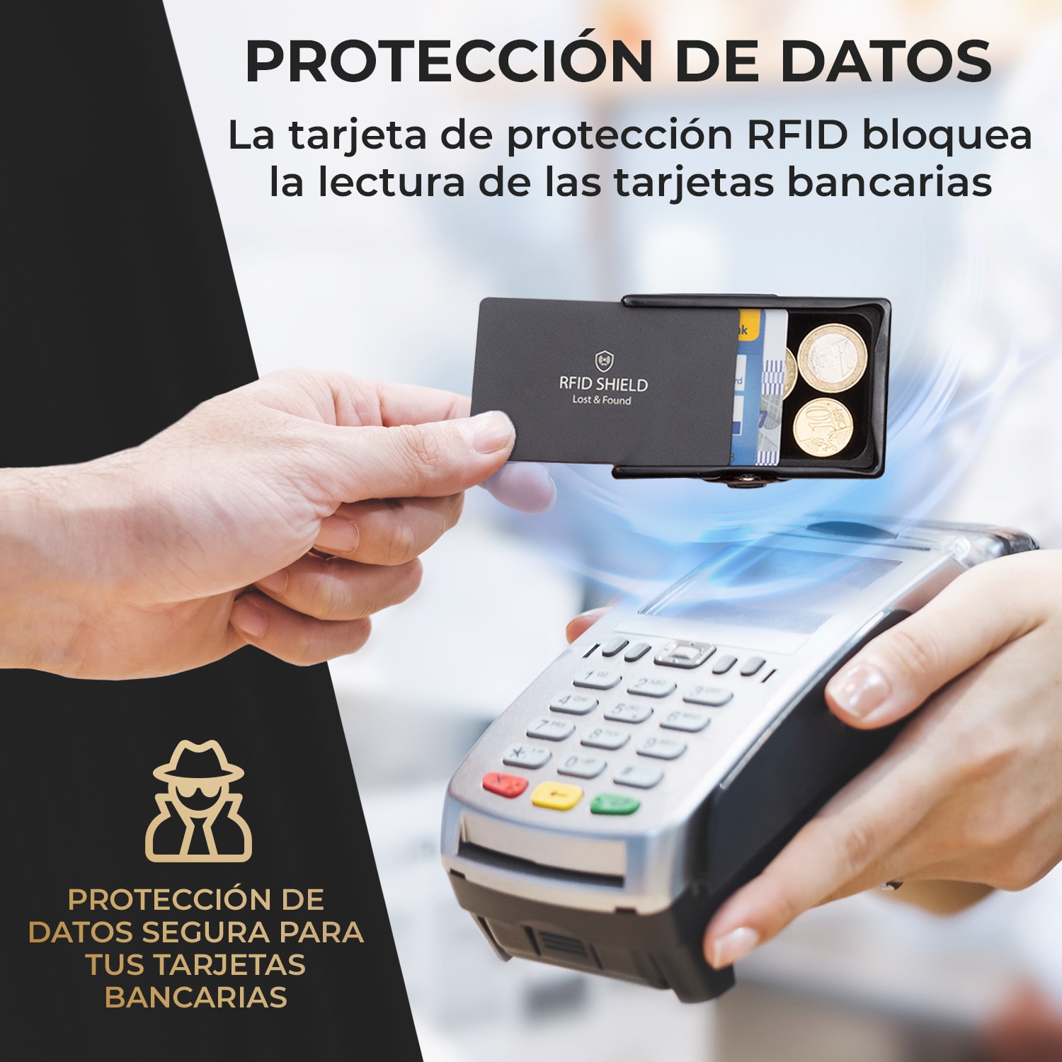 ZNAP Slim Wallet 8 billetera delgada 8 tarjetas y compartimento para monedas 8,9 x 1,5 x 6,3 cm (ancho x grueso x largo) Protección RFID Saffiano | Negro