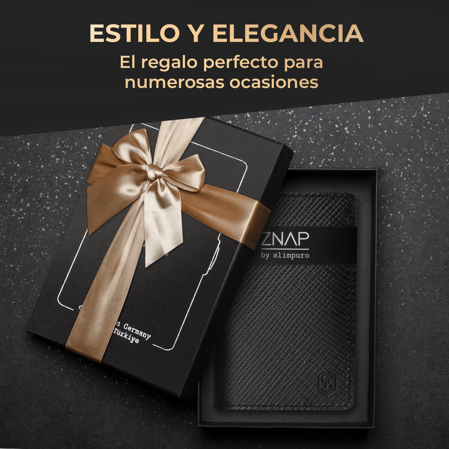 ZNAP Slim Wallet 8 billetera delgada 8 tarjetas y compartimento para monedas 8,9 x 1,5 x 6,3 cm (ancho x grueso x largo) Protección RFID Saffiano | Negro