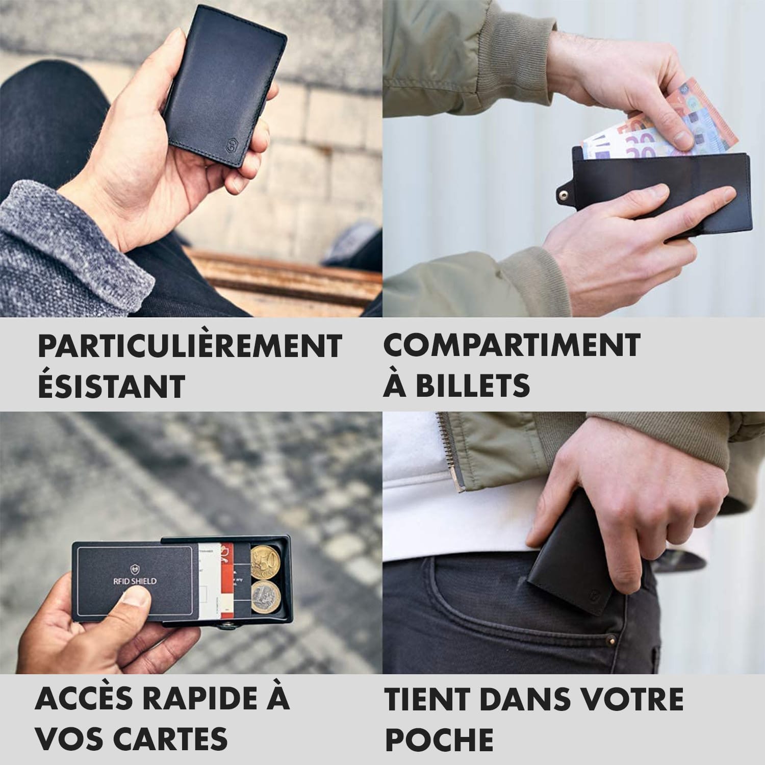 ZNAP Slim Wallet 8 Cartes pochette à monnaie 8,9 x 1,5 x 6,3 cm (LxHxP)  Protection RFID 