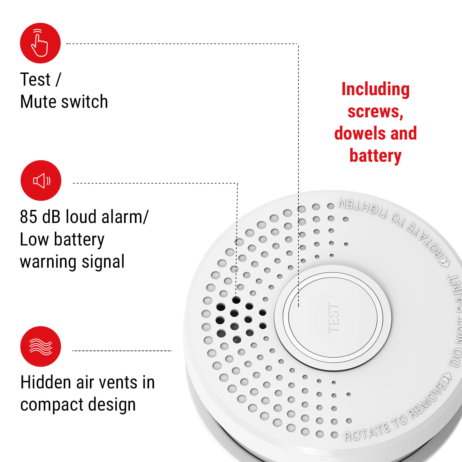 DOF39, detektor dima, plastika, požarni alarm: 85 dB, 9V na baterije 5er-Set