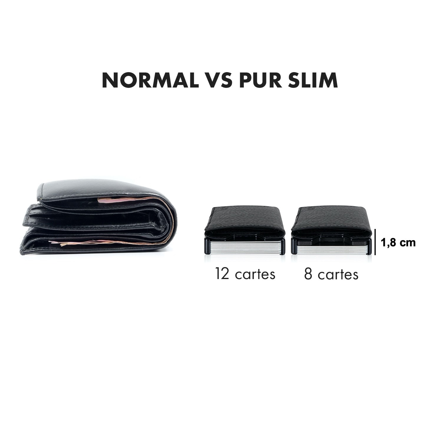 ZNAP Slim Wallet 12 pasjes muntvak 8,9 x 1,8 x 6,3 cm (BxHxD)  RFID bescherming korrelig | Zwart