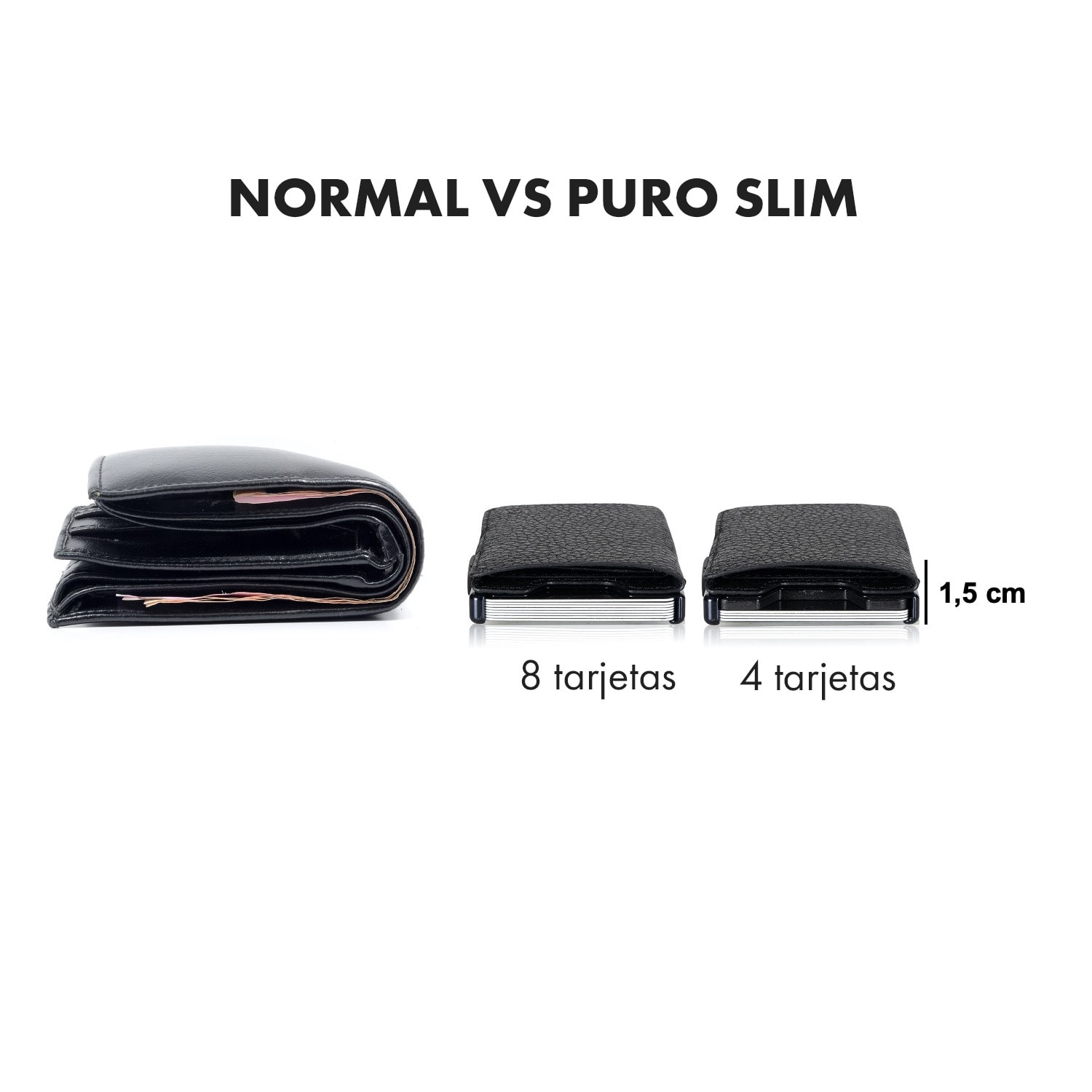ZNAP Slim Wallet 8 billetera delgada 8 tarjetas y compartimento para monedas 8,9 x 1,5 x 6,3 cm (ancho x grueso x largo) Protección RFID grano | Negro
