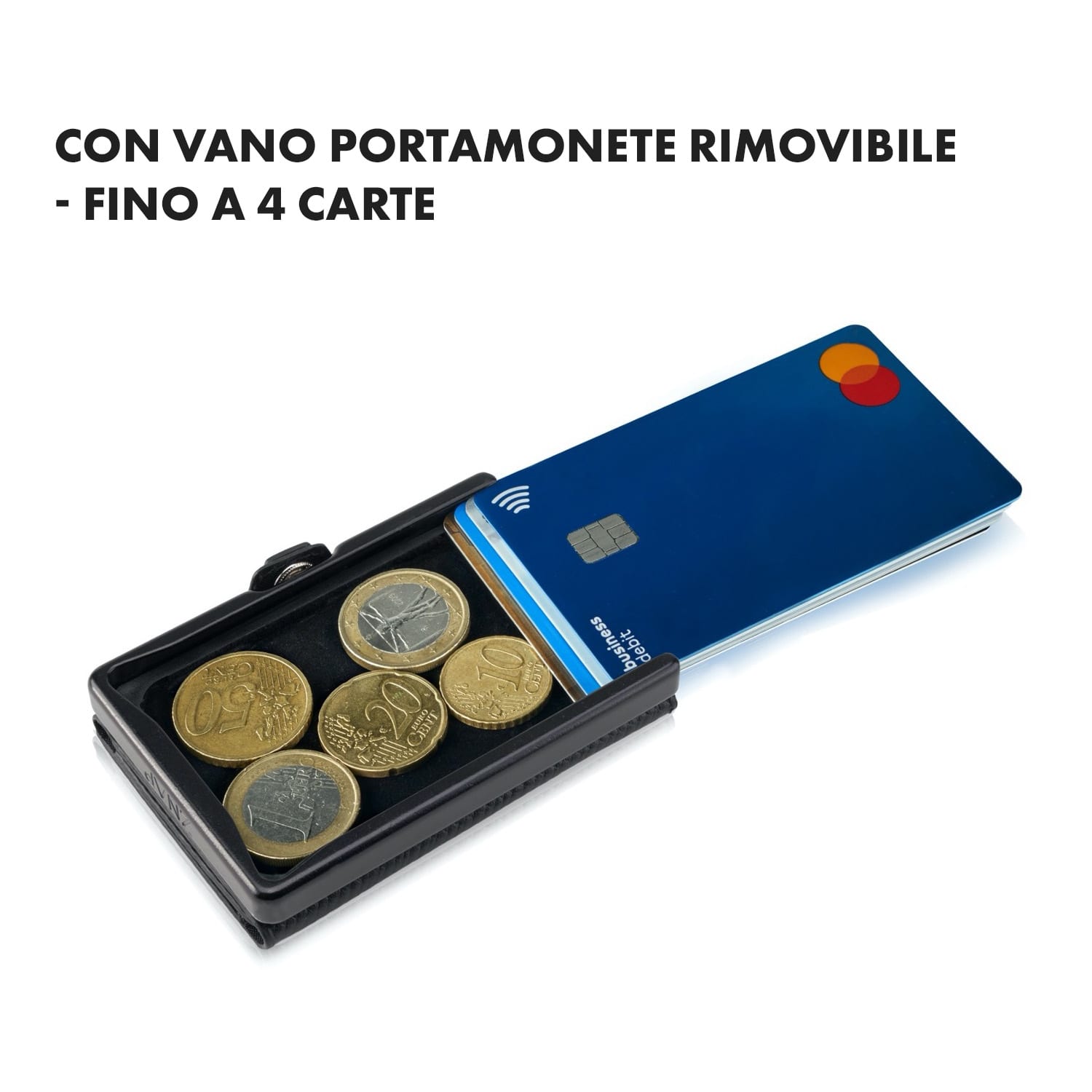 ZNAP Slim Wallet 8 - Portafoglio, 8 carte, portamonete, 8,9 x 1,5 x 6,3 cm (LxHxP)  Protezione RFID granaio | Nero