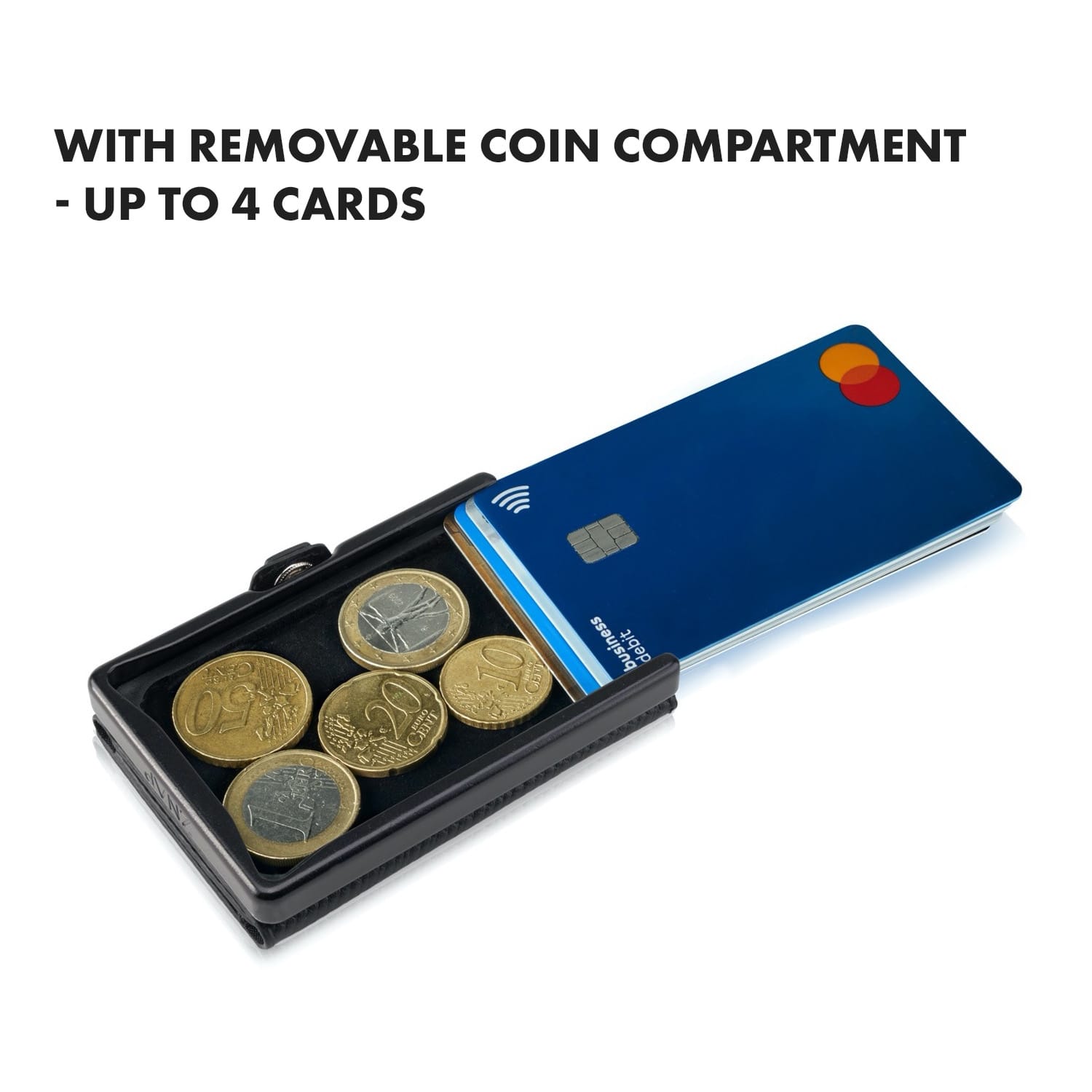 ZNAP, portofel subțire, 8 cărți, compartiment pentru monede, 8,9 × 1,5 × 6,3 cm (L × Î × l), protecție RFID granulat. | Negru