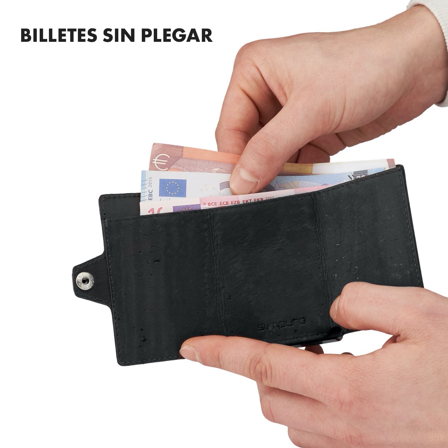 ZNAP Slim Wallet 8 billetera delgada 8 tarjetas y compartimento para monedas 8,9 x 1,5 x 6,3 cm (ancho x grueso x largo) Protección RFID Estructura de corcho | Negro