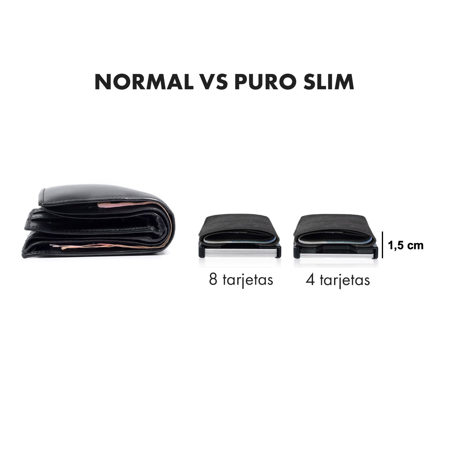 ZNAP Slim Wallet 8 billetera delgada 8 tarjetas y compartimento para monedas 8,9 x 1,5 x 6,3 cm (ancho x grueso x largo) Protección RFID Estructura de corcho | Negro