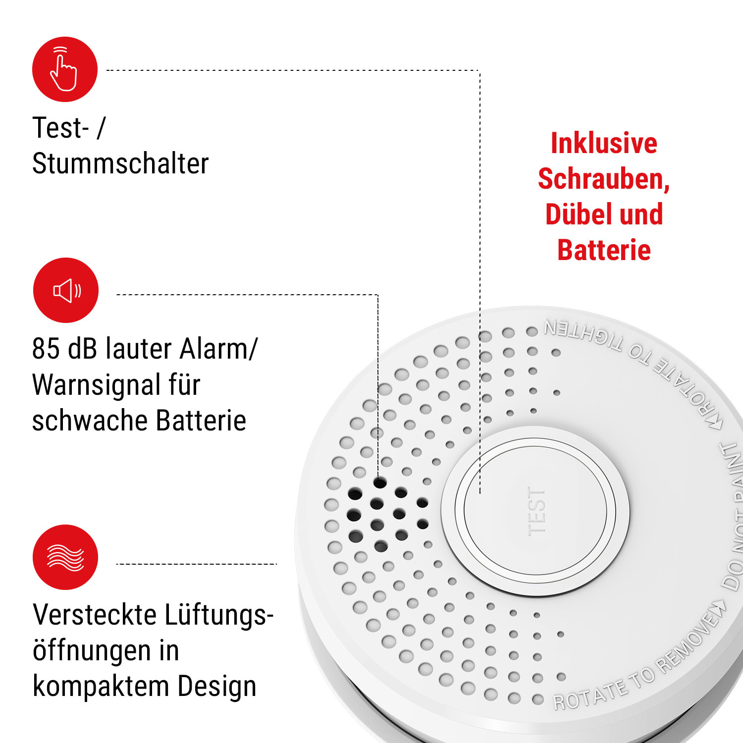 Rauchmelder DOF39 Kunststoff Warnsignal: 85 dB 9V batteriebetrieben 6er-Set