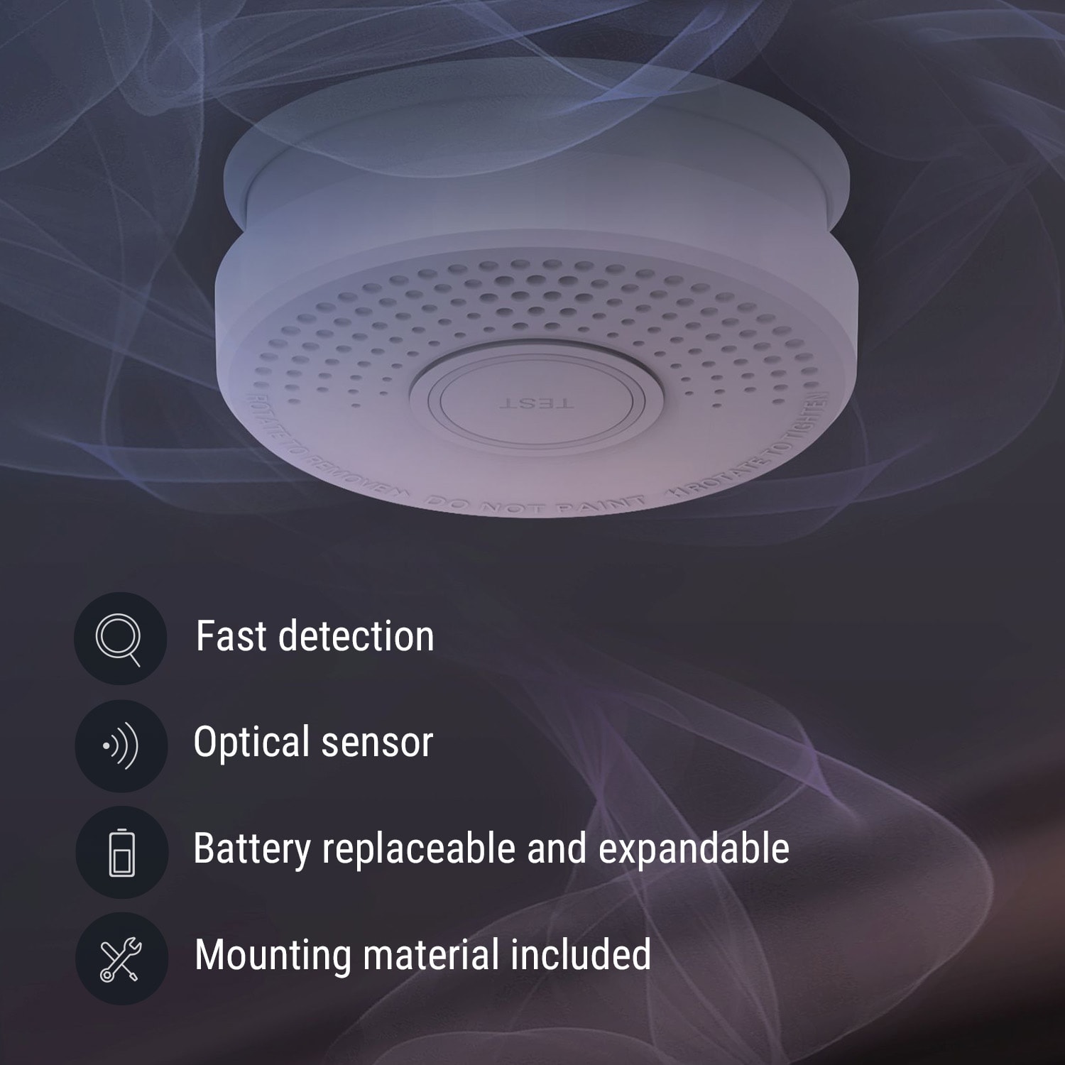 Detektor dymu DOF39, plast, výstražný signál: 85 dB, 9V na batérie Sada 6 kusov