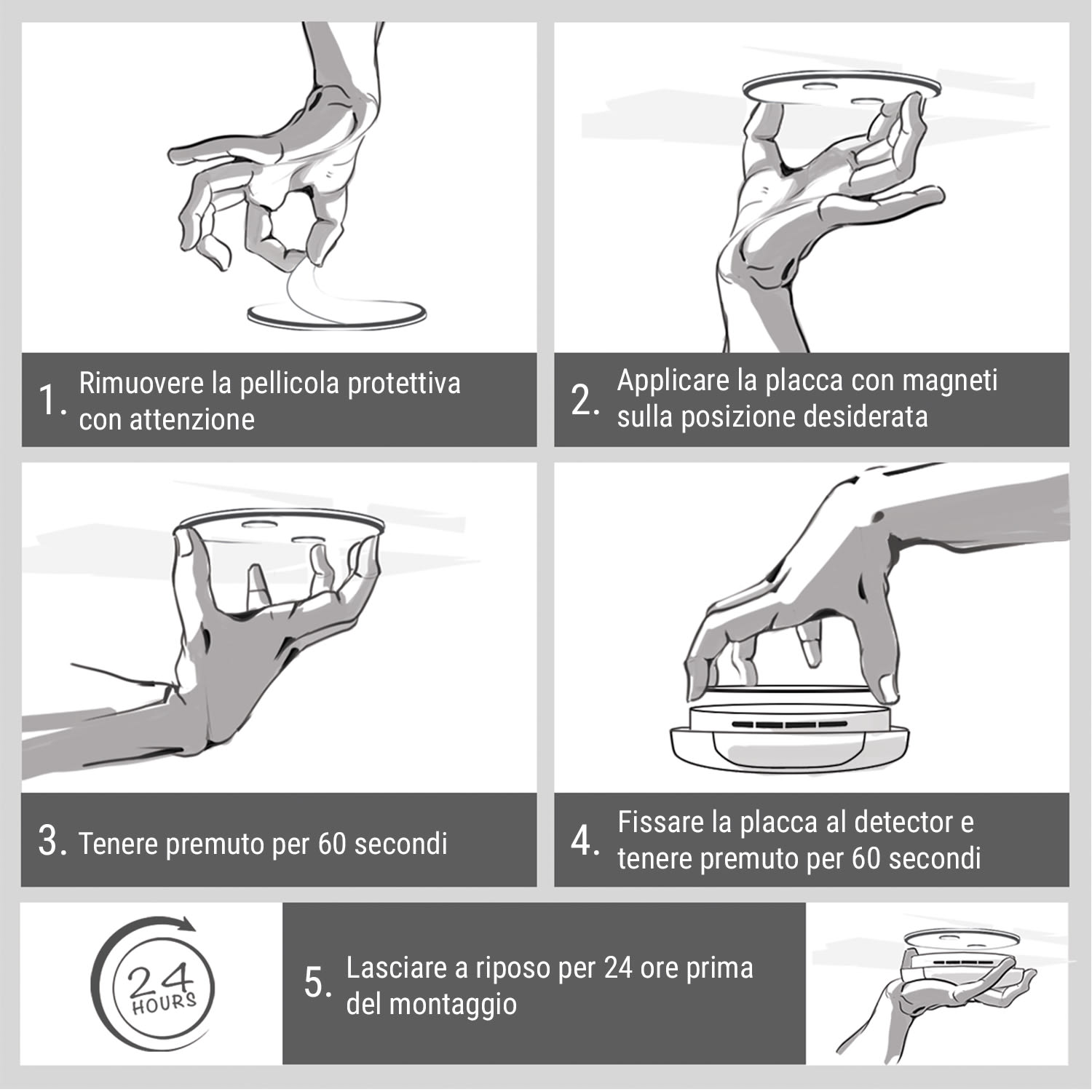 Magnetic Mount Supporto magnetico per rilevatori di fumo a partire da 7 cm Ø, autoadesivo set da 20