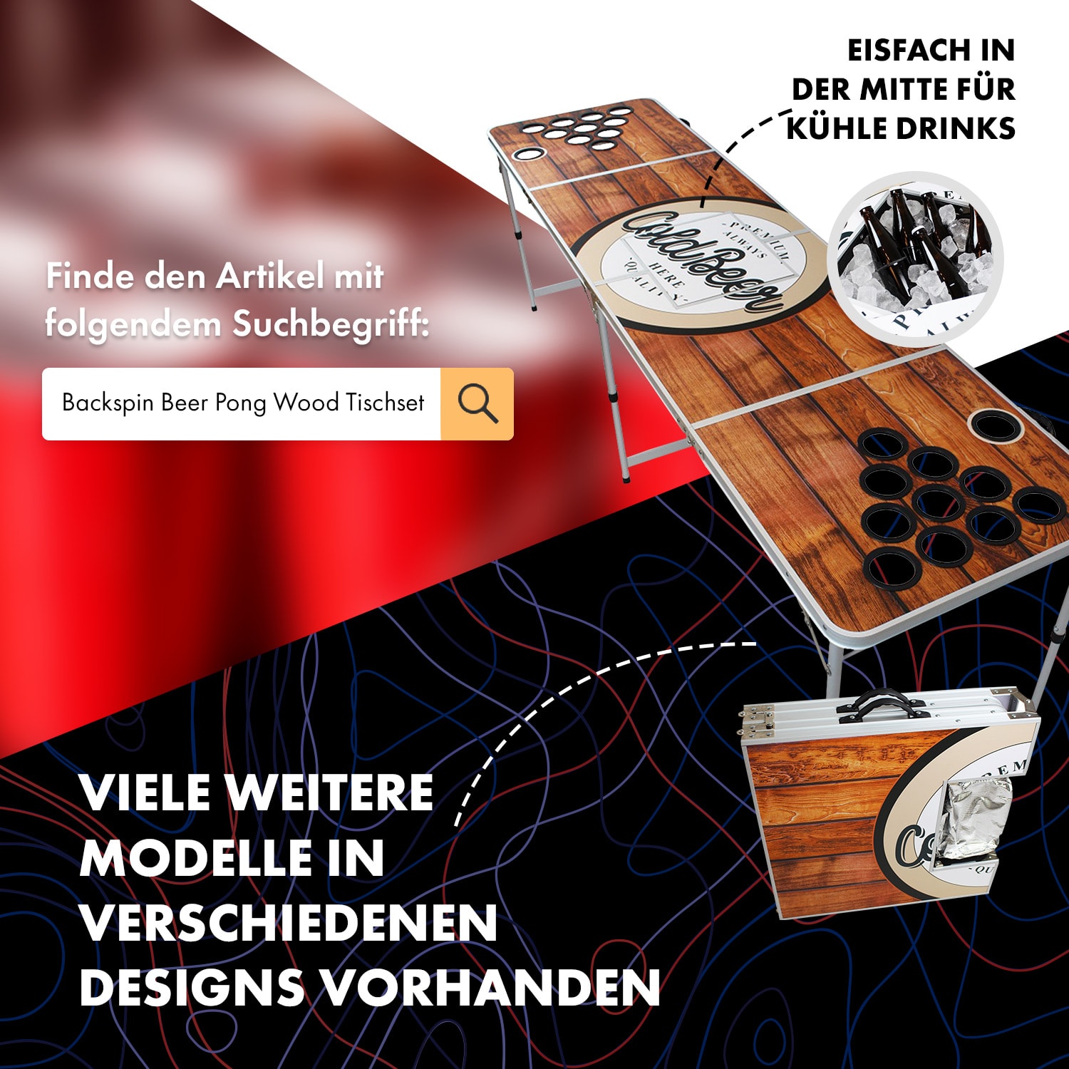 Baseliner Beer Pong Tisch Set Audio Tragegriffe Ballhalter 6 Bälle 