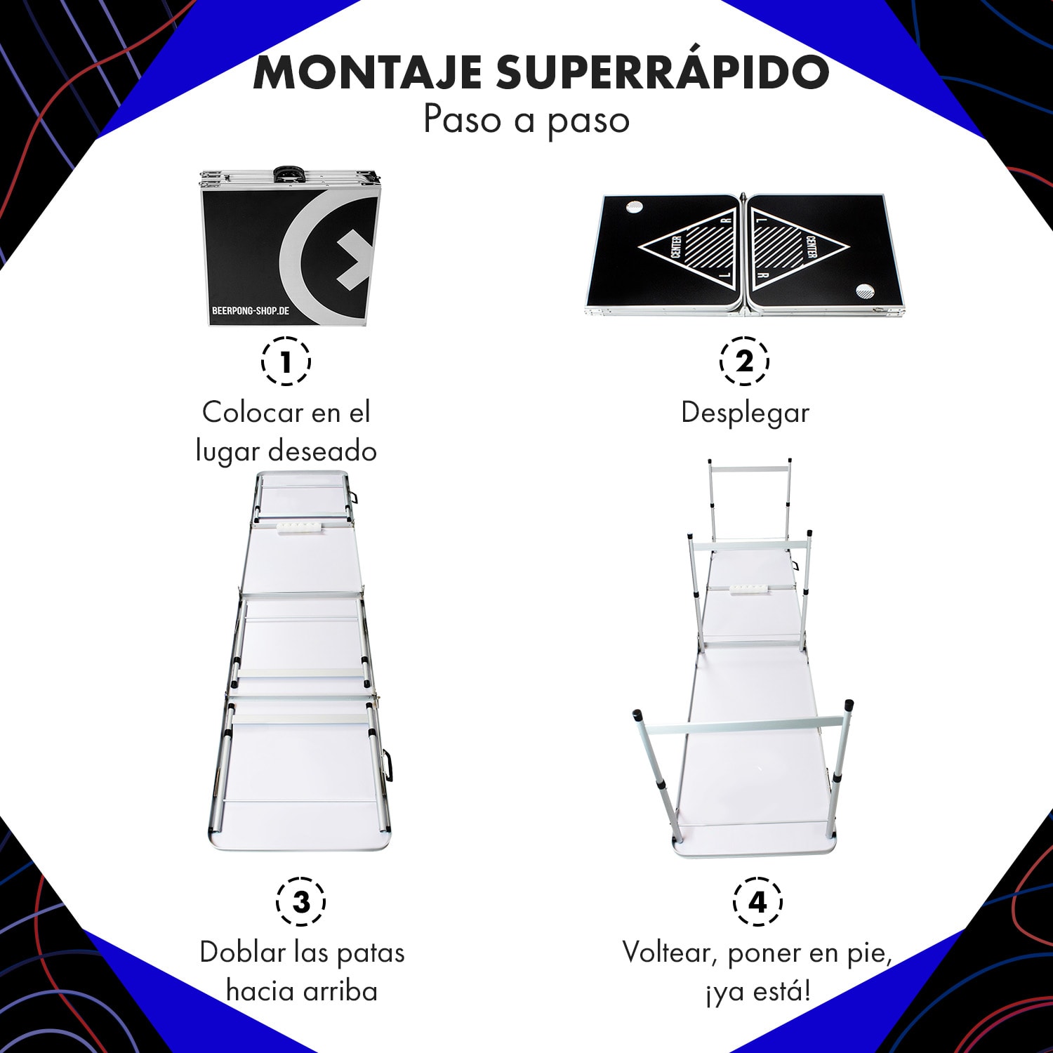 Baseliner Set de mesa de Beer Pong con audio asas soporte para pelotas 6 pelotas 