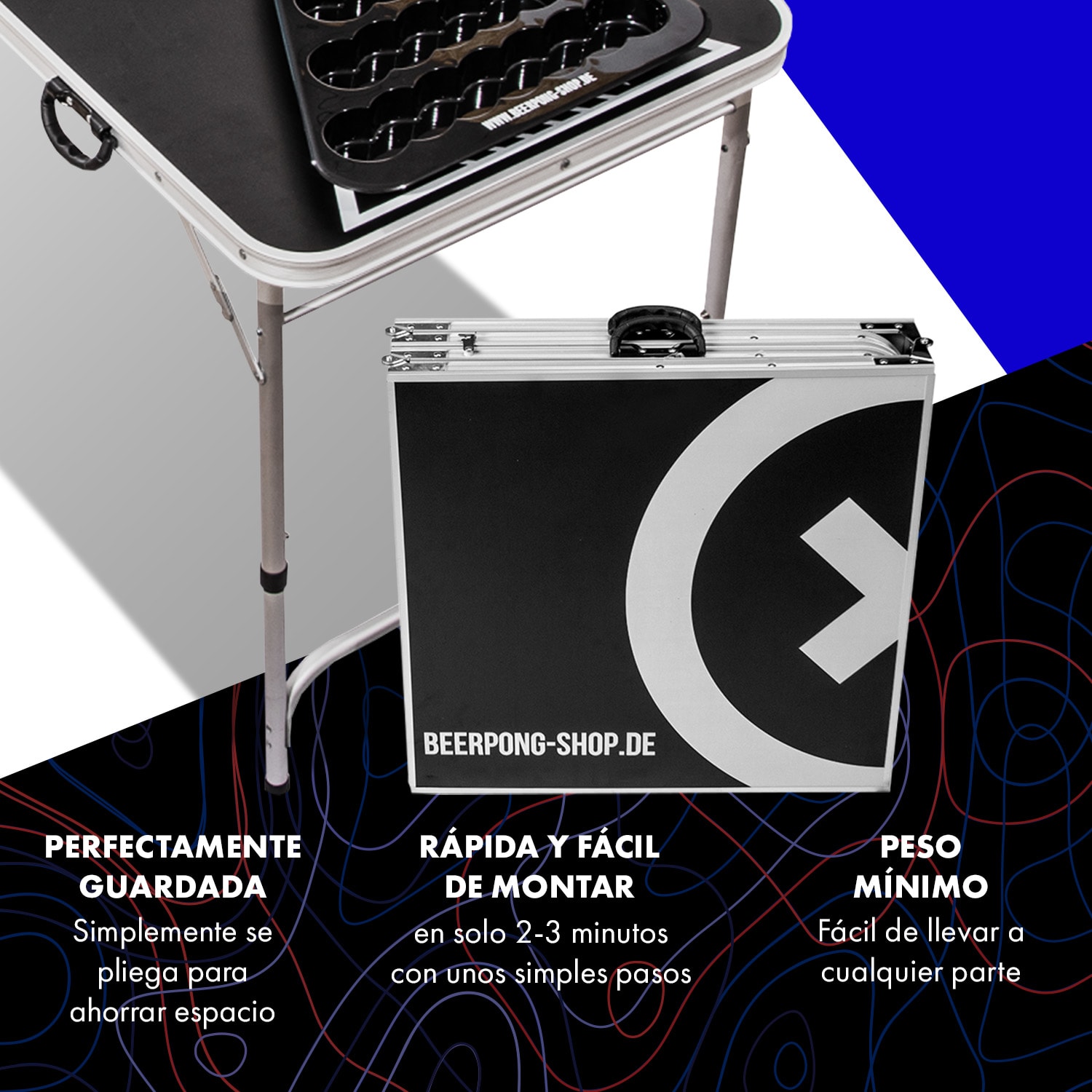 Baseliner Set de mesa de Beer Pong audio asas soporte para pelotas 6 pelotas 