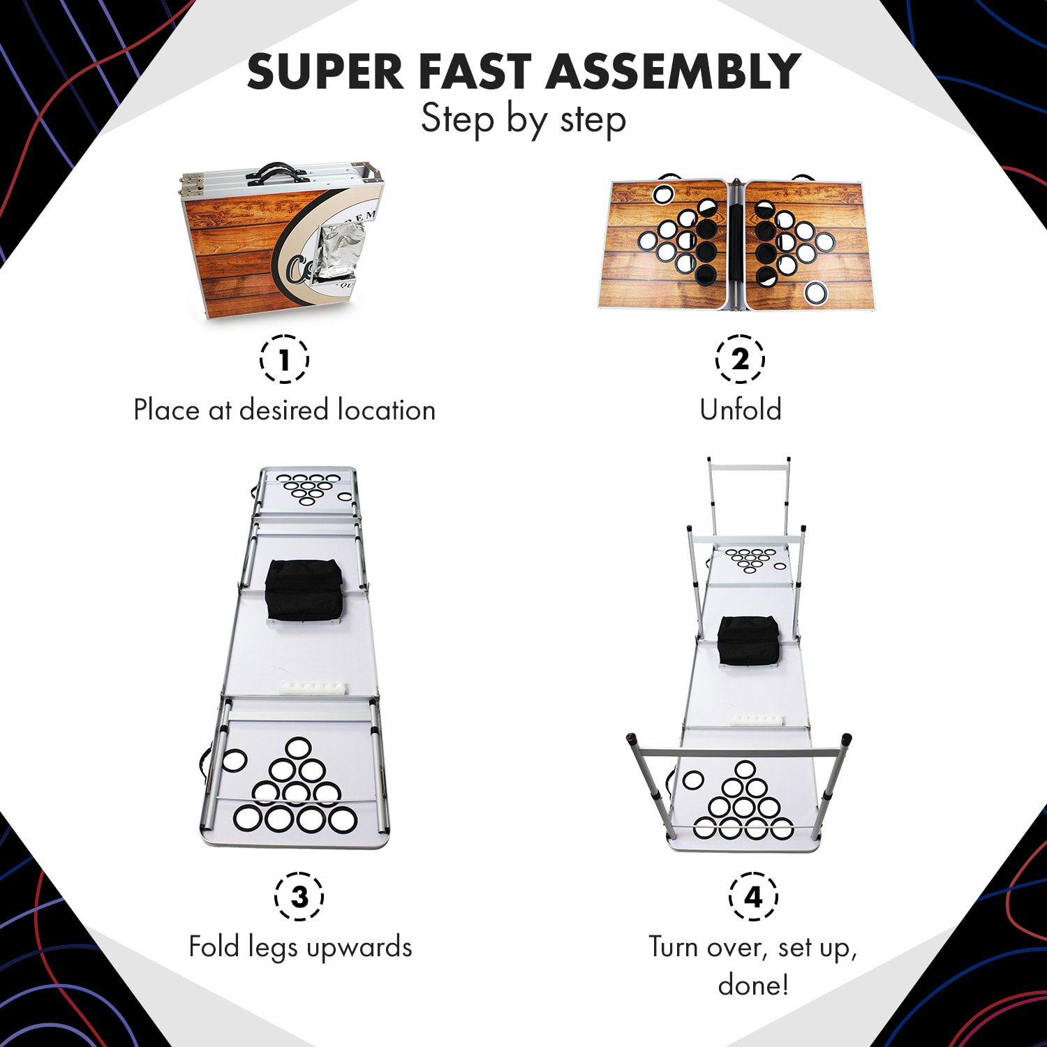 Backspin Beer Pong, stôl, súprava, drevený, priehradka na ľad, 6 loptičiek Game Tabuľka - PLUS