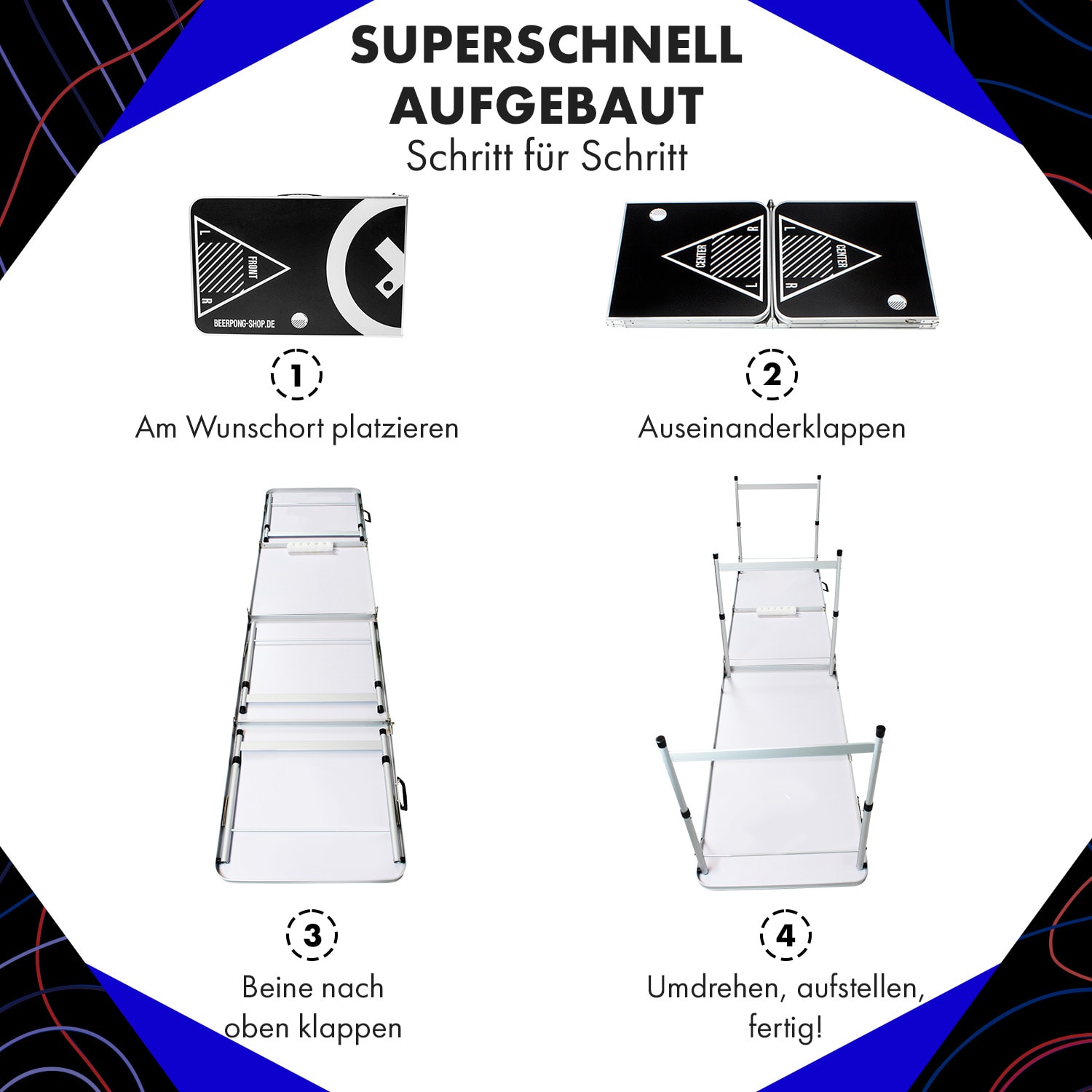 Baseliner Beer Pong Tisch Set Audio Tragegriffe Ballhalter 6 Bälle 