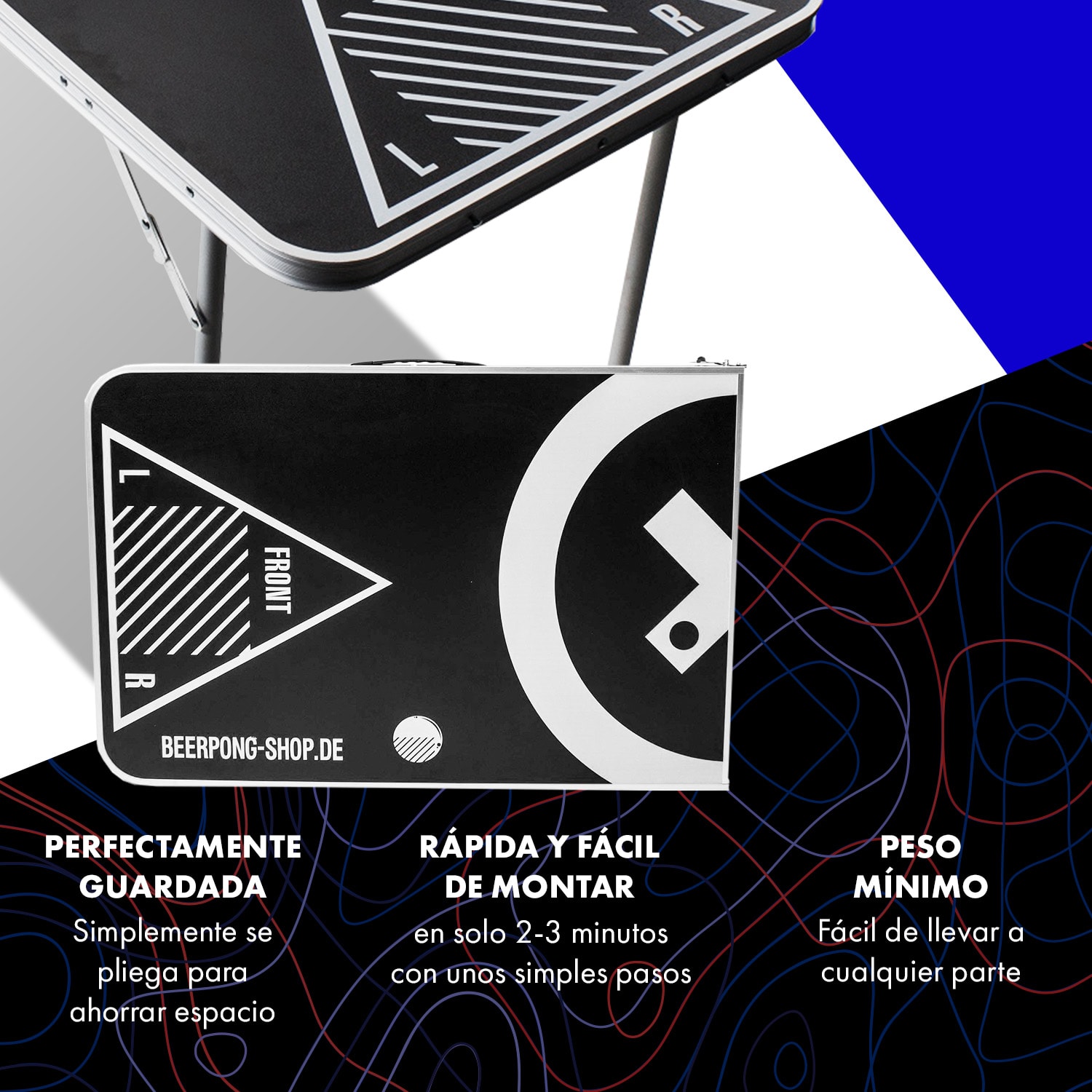 Baseliner Set de mesa de Beer Pong audio asas soporte para pelotas 6 pelotas 