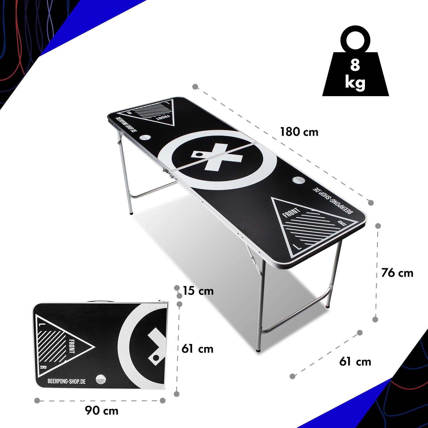 Baseliner Set de mesa de Beer Pong audio asas soporte para pelotas 6 pelotas 