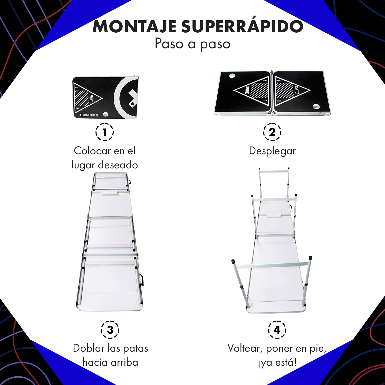 Baseliner Set de mesa de Beer Pong audio asas soporte para pelotas 6 pelotas 