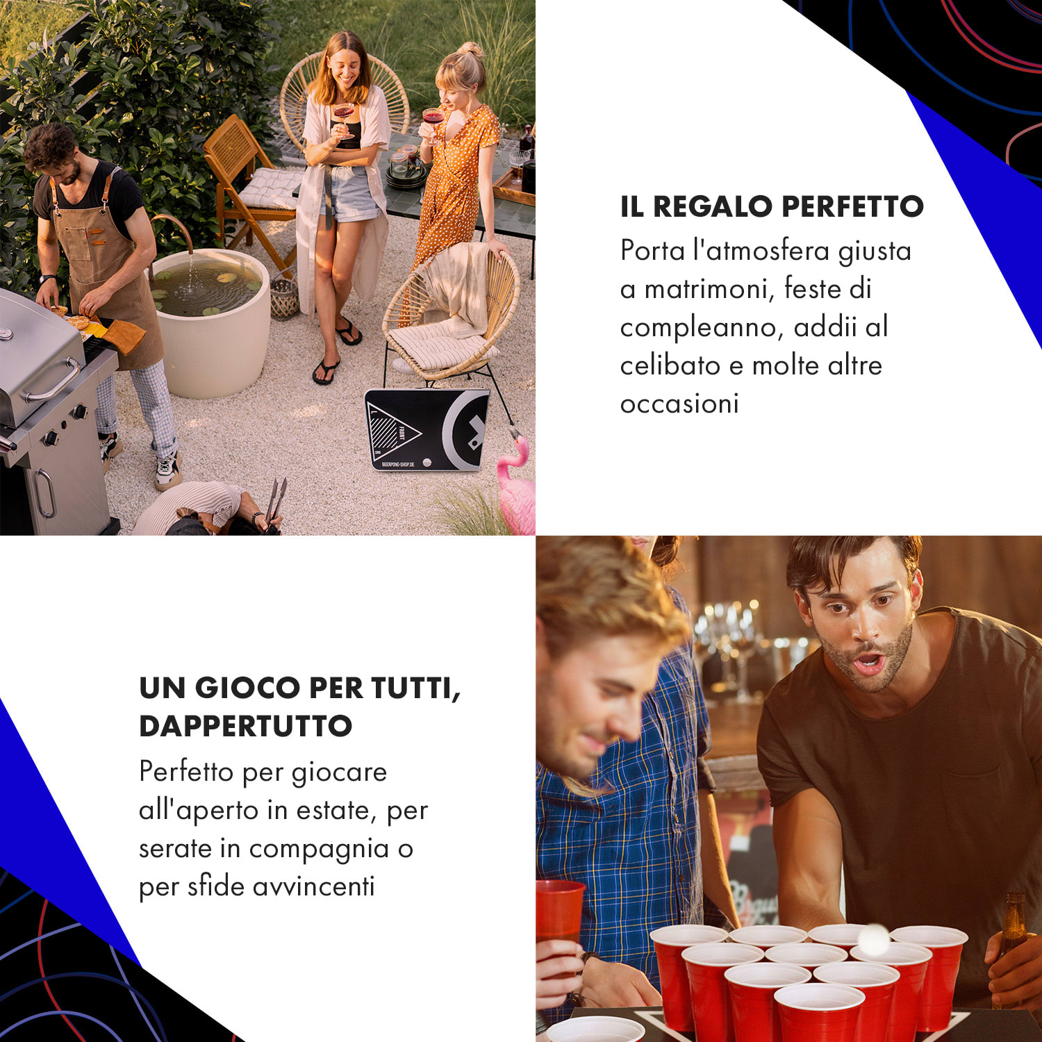 Baseliner Set con tavolo da Beer Pong Audio, impugnature per il trasporto, portapalline con 6 palline 