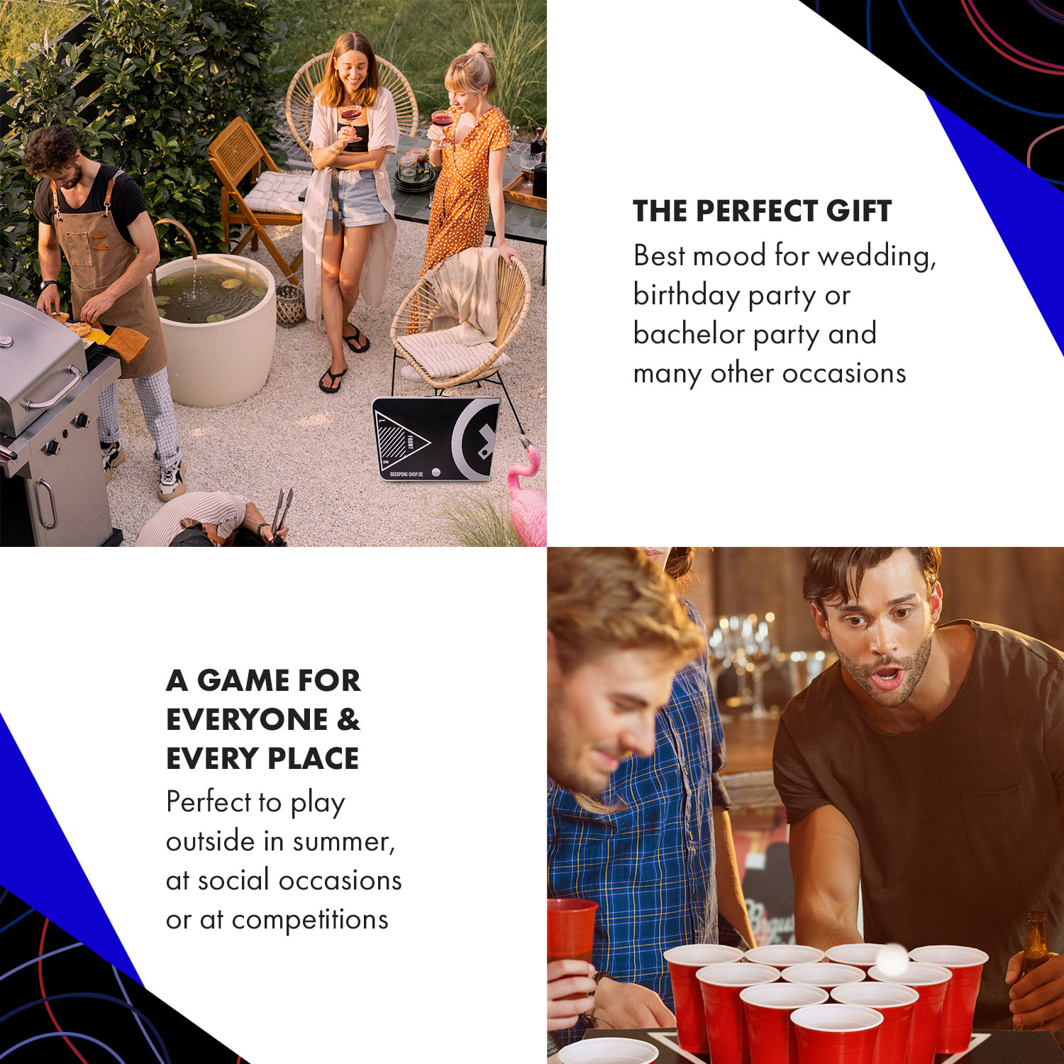 Baseliner, súprava so stolom na beer pong, audio, držadlá, držiak na loptičky, 6 loptičiek Play Tabuľka a hrnček