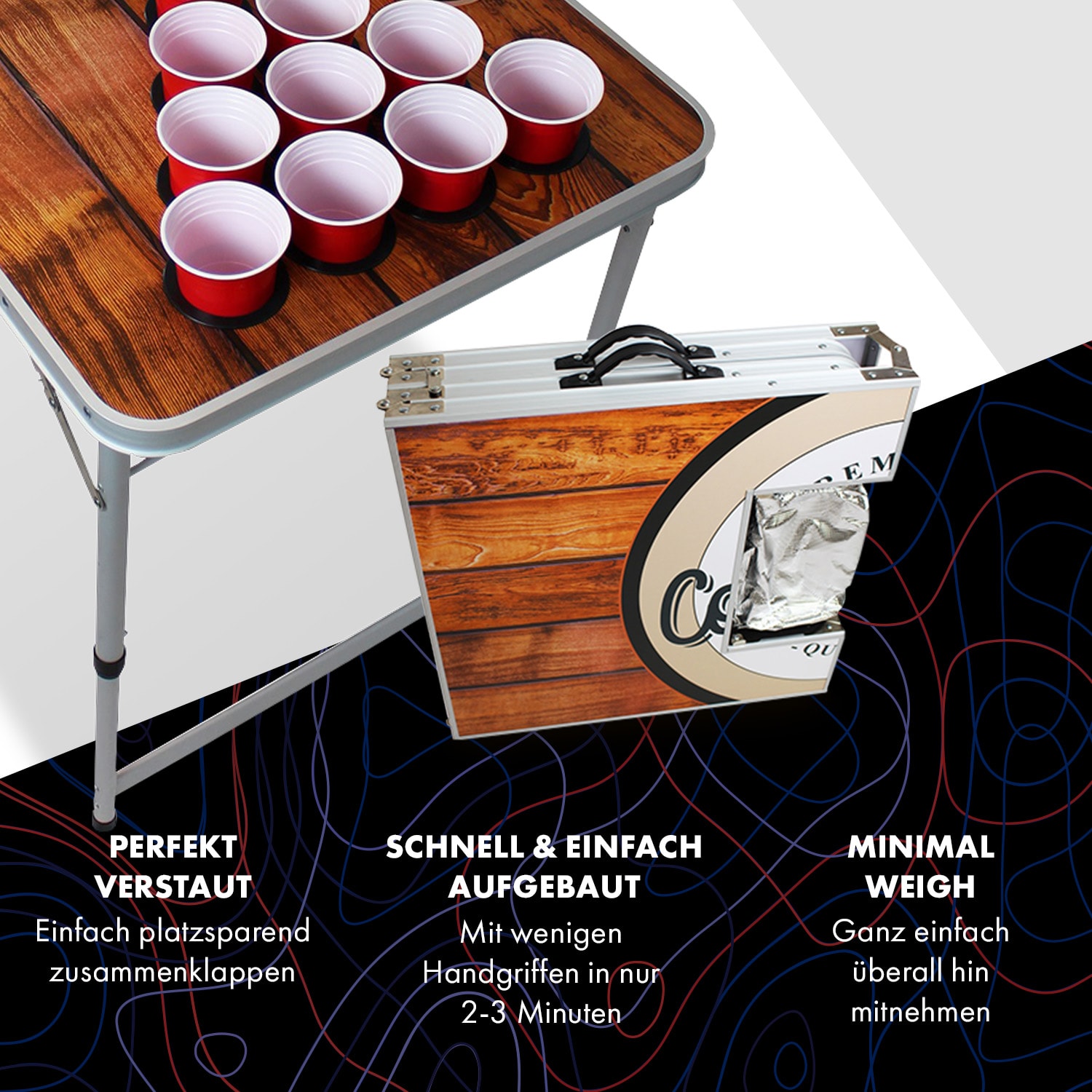 Backspin Beer Pong Tisch Set Wood Eisfach 6 Bälle 50 Cups 