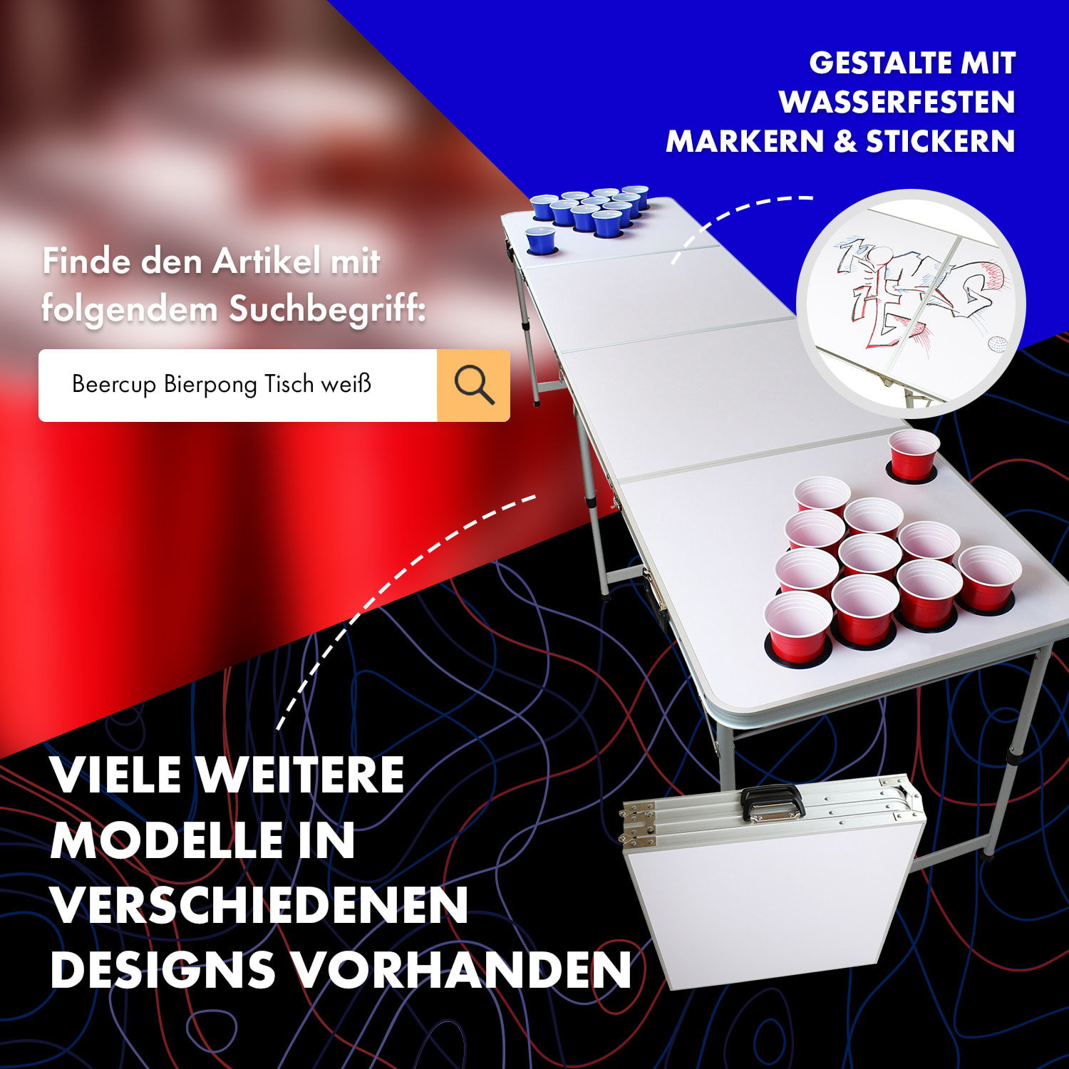 Backspin Beer Pong Tisch Set Wood Eisfach 6 Bälle 50 Cups 