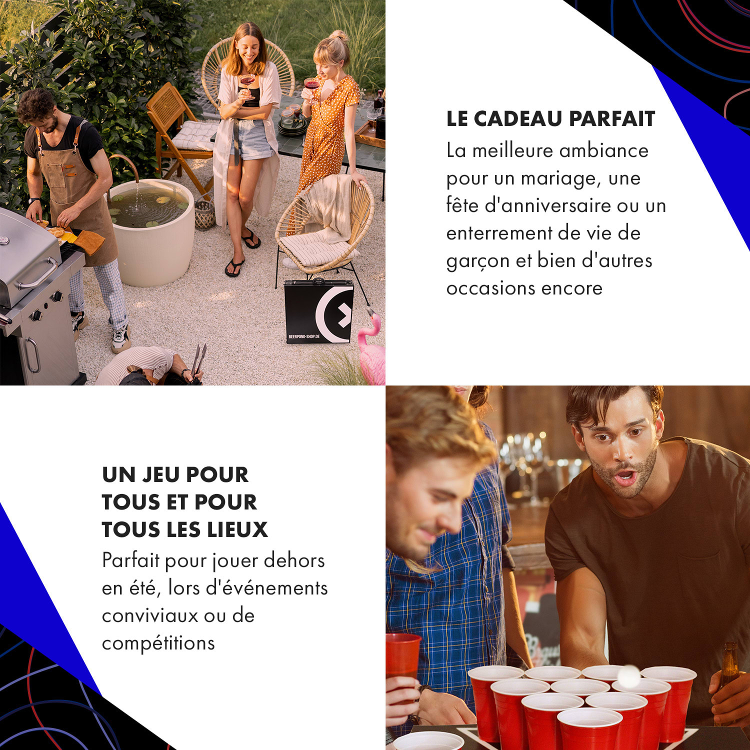 Baseliner table de Beer Pong Set Audio trous à gobelets Black Line Poignées de transport 6 balles 