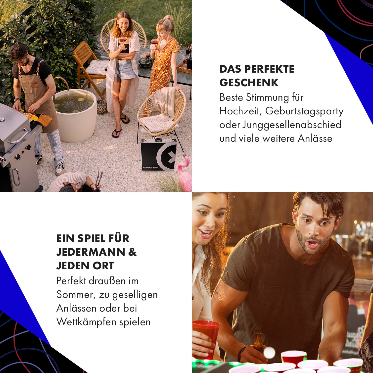 Baseliner Beer Pong Tisch Set Audio LED Tragegriffe Ballhalter 6 Bälle 
