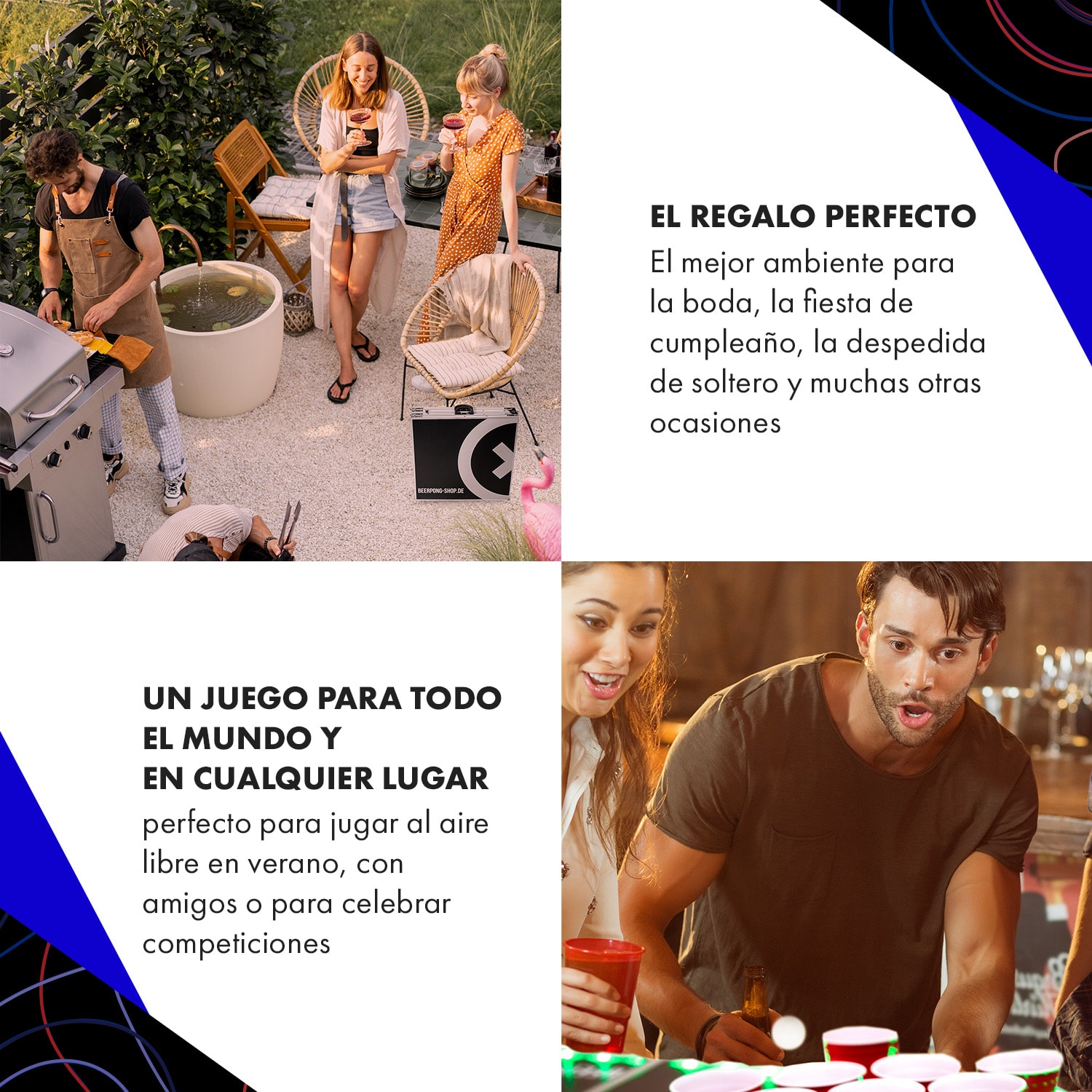 Baseliner Set de mesa de Beer Pong audio con LED asas soporte con 6 pelotas 