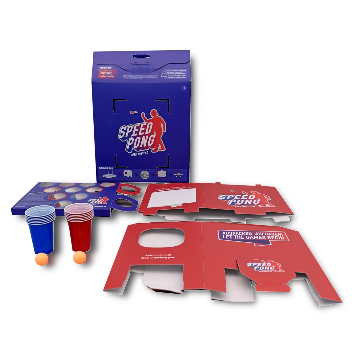 Bounce Speedpong -pelitolppa kompakti pahvi 6 sinistä ja punaista kuppia sis. 2 palloa 