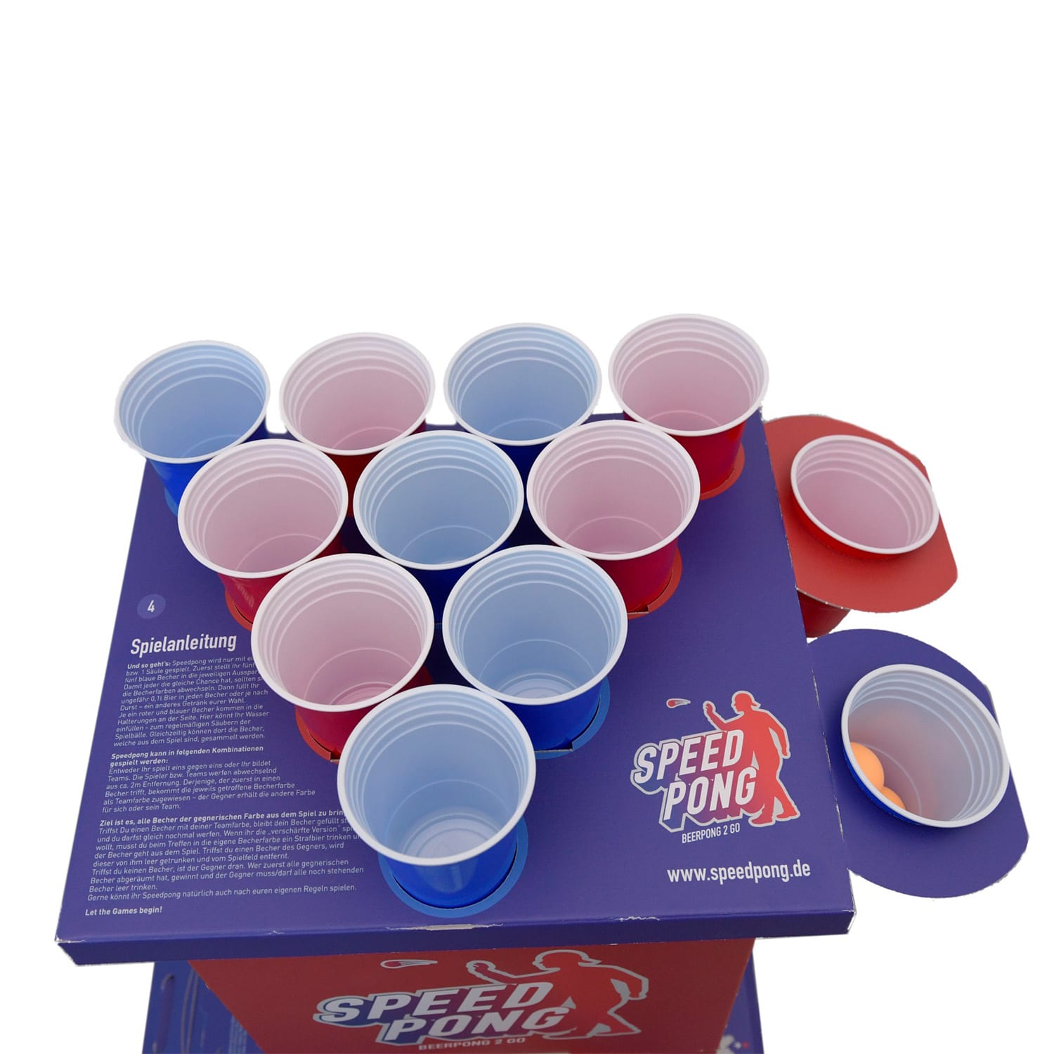 Bounce Speedpong -pelitolppa kompakti pahvi 6 sinistä ja punaista kuppia sis. 2 palloa 