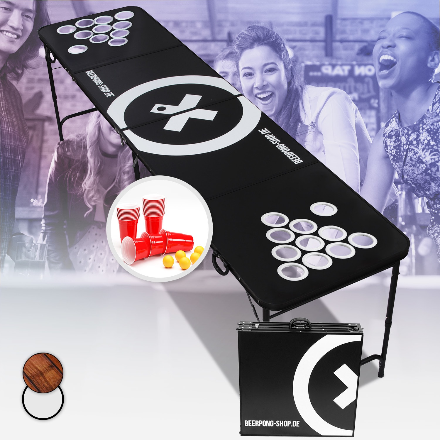 Baseliner, set sa stolom za beer pong, crna linija za audio šalicu, ručke, 6 loptica