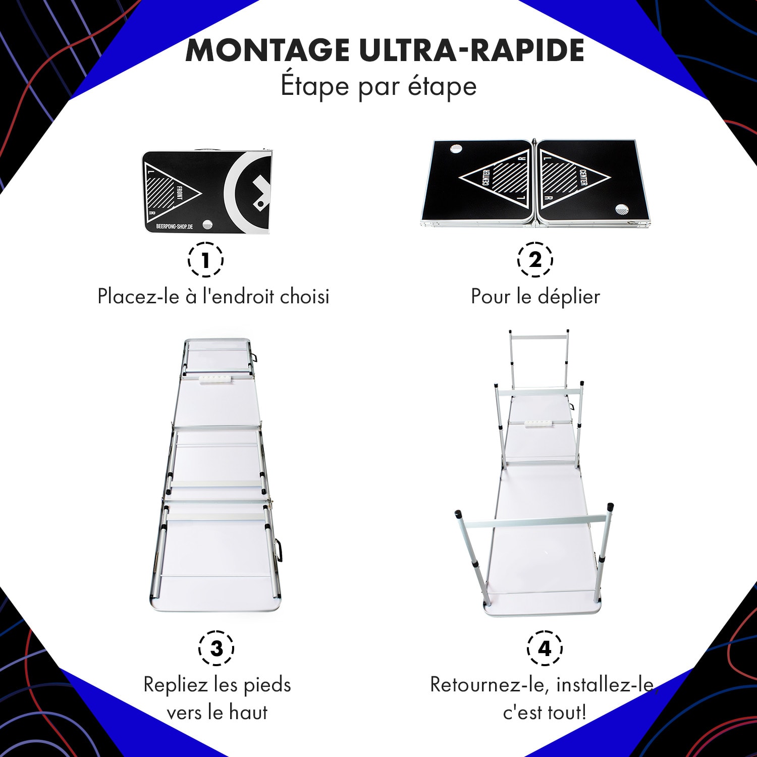 Baseliner table de Beer Pong Table Set Audio Poignées de transport Porte-balles 6 balles 