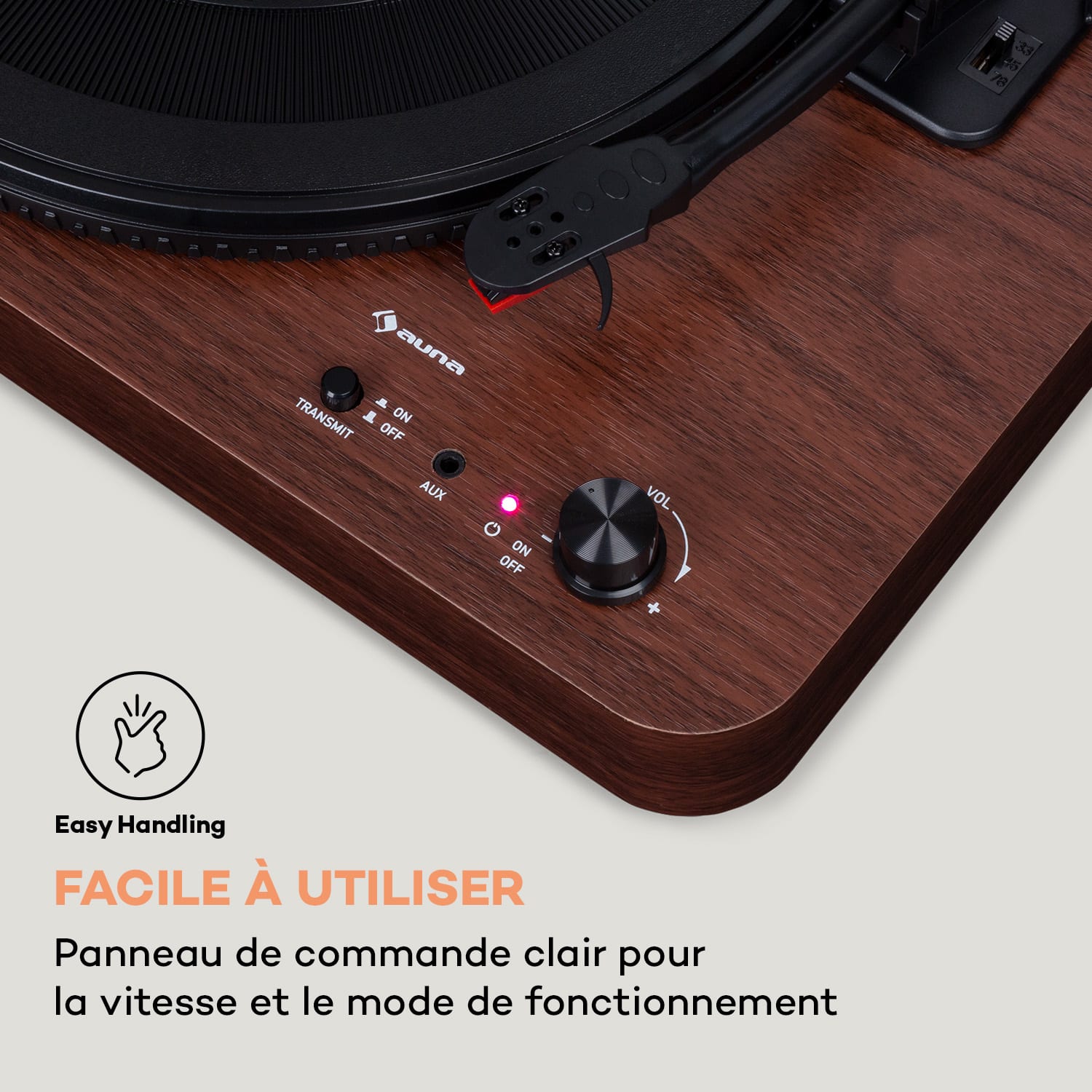 TT-Classic Light Platine vinyle Protection anti-poussière Bluetooth 33/45/78 tr/min Acajou